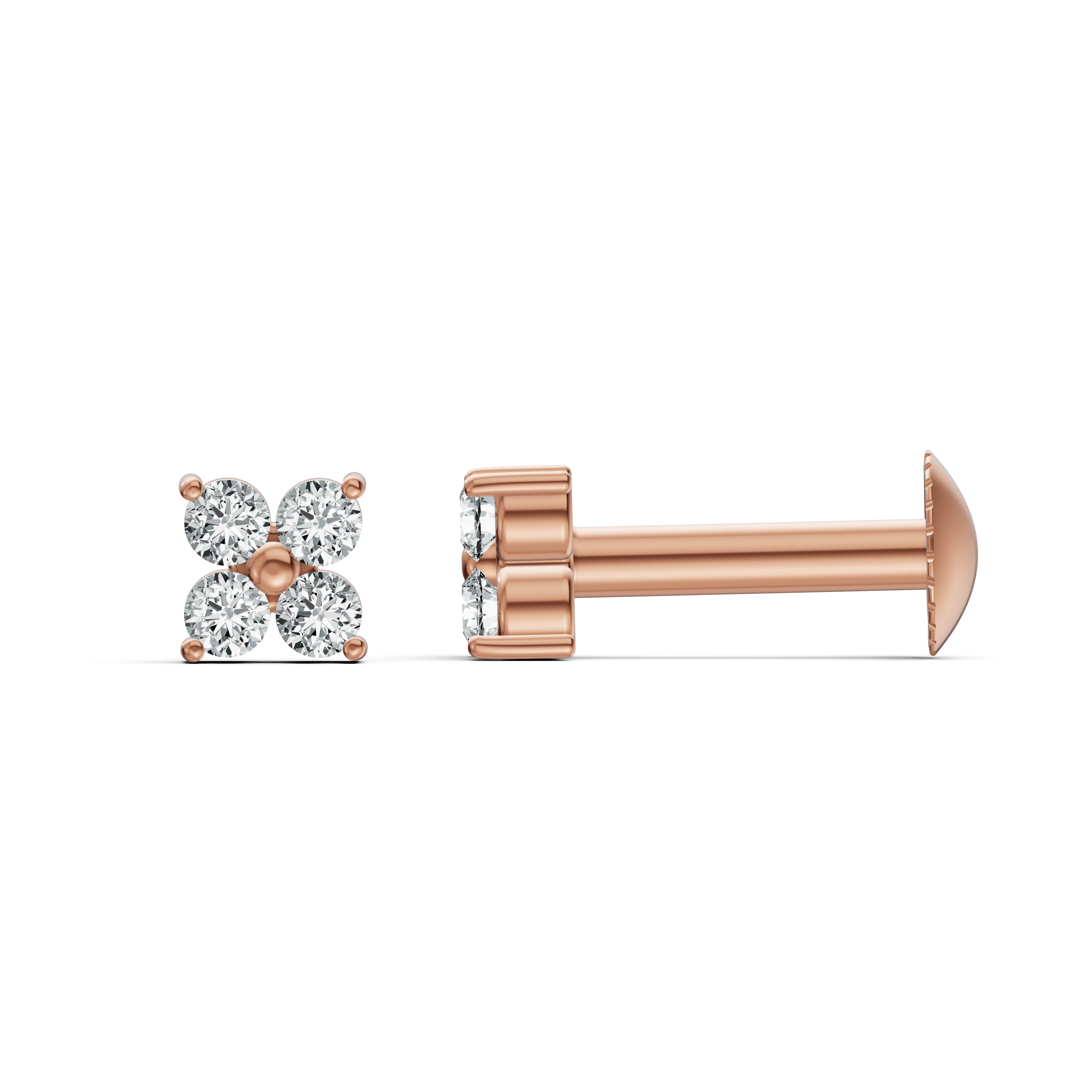 Four Petal Diamond Stud Earrings