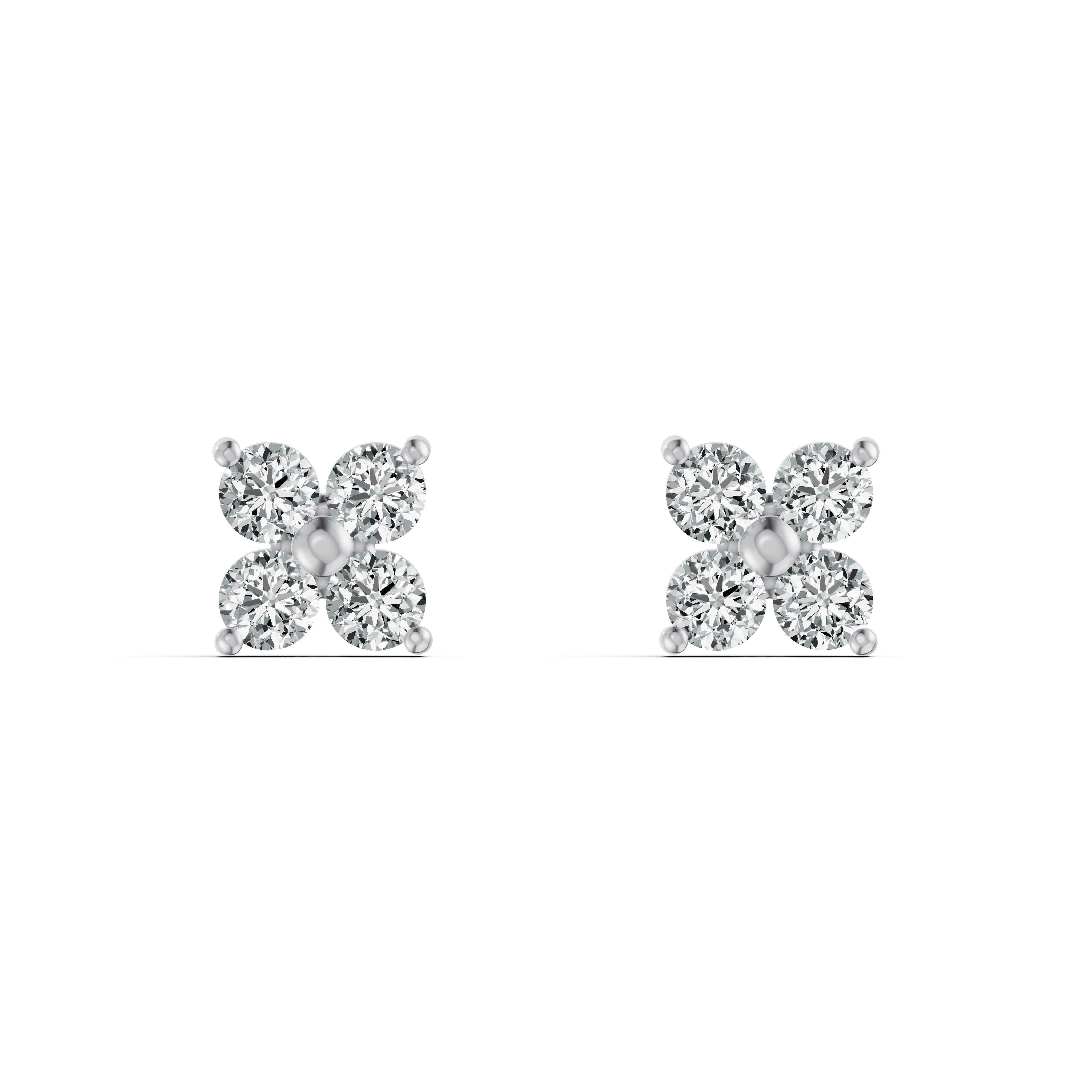 Four Petal Diamond Stud Earrings