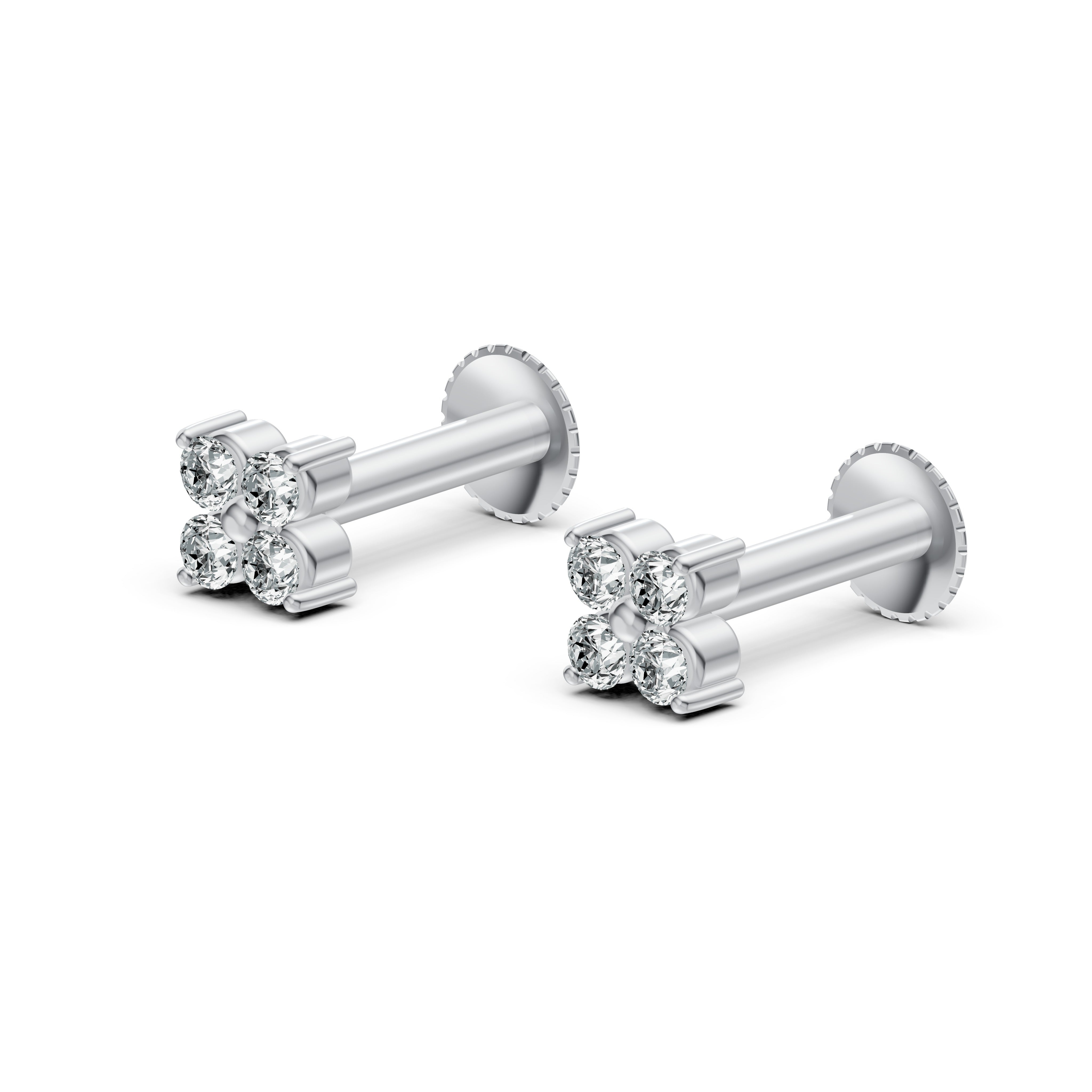 Four Petal Diamond Stud Earrings