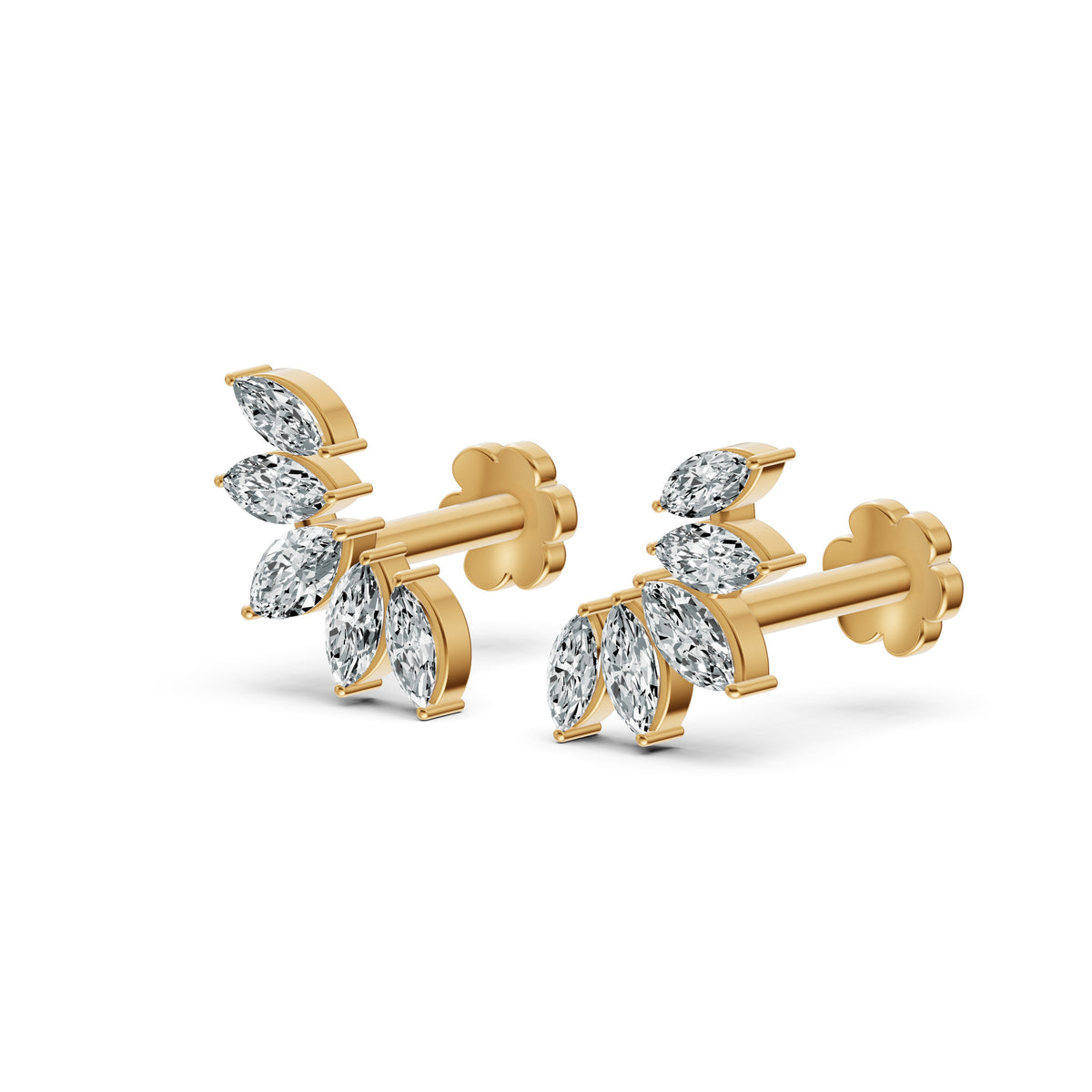 Marquise Leaf Diamond Stud Earrings