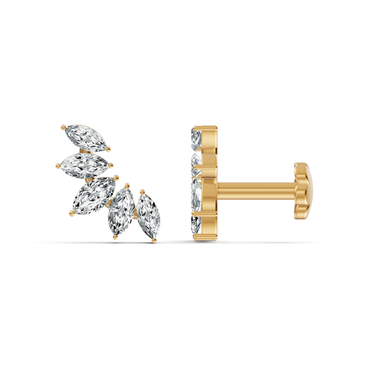 Marquise Leaf Diamond Stud Earrings