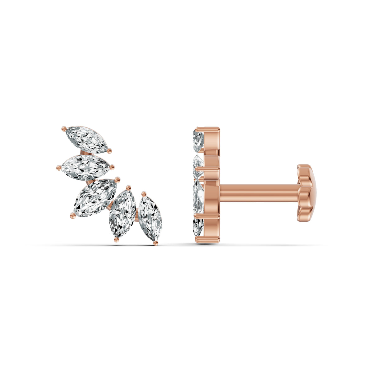 Marquise Leaf Diamond Stud Earrings