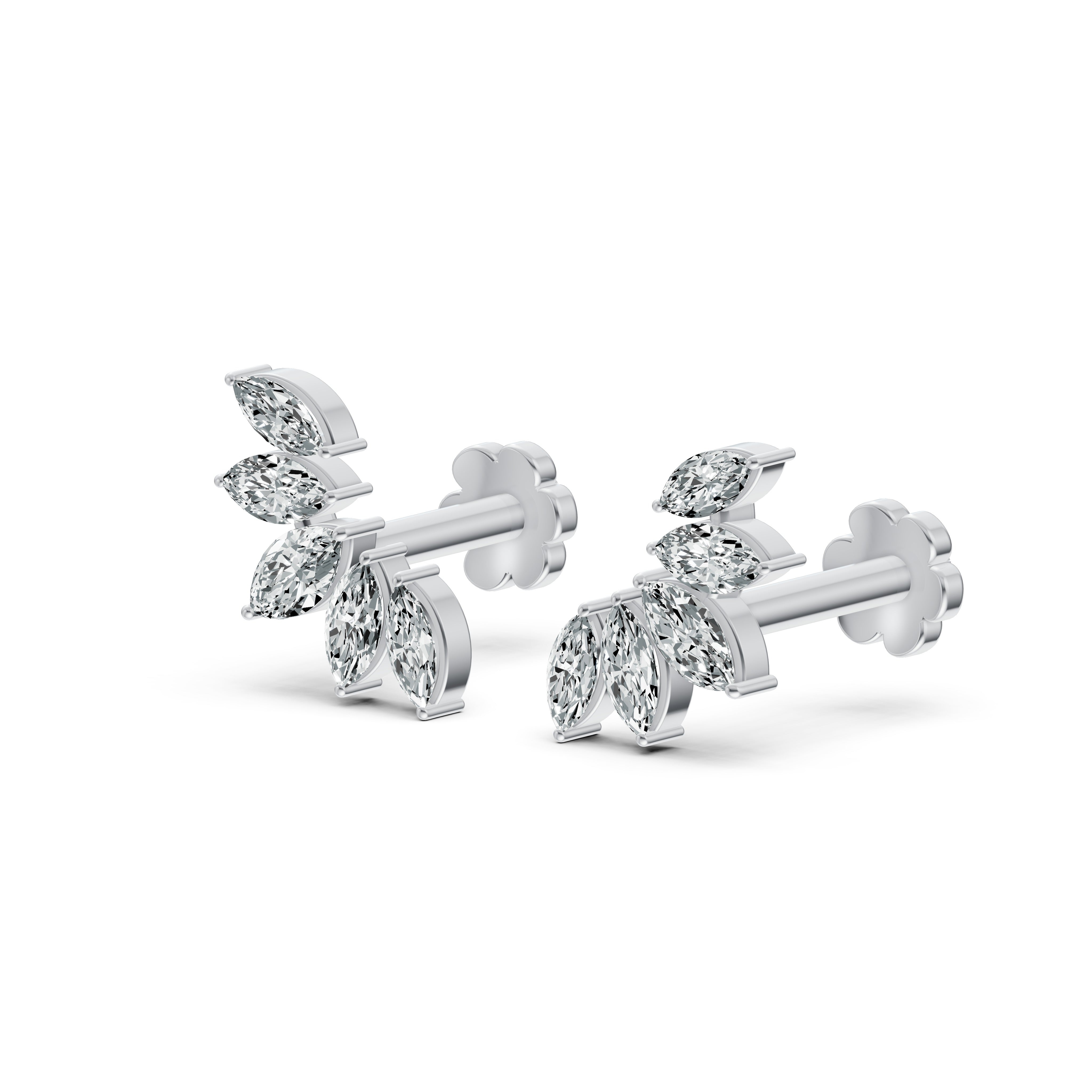 Marquise Leaf Diamond Stud Earrings