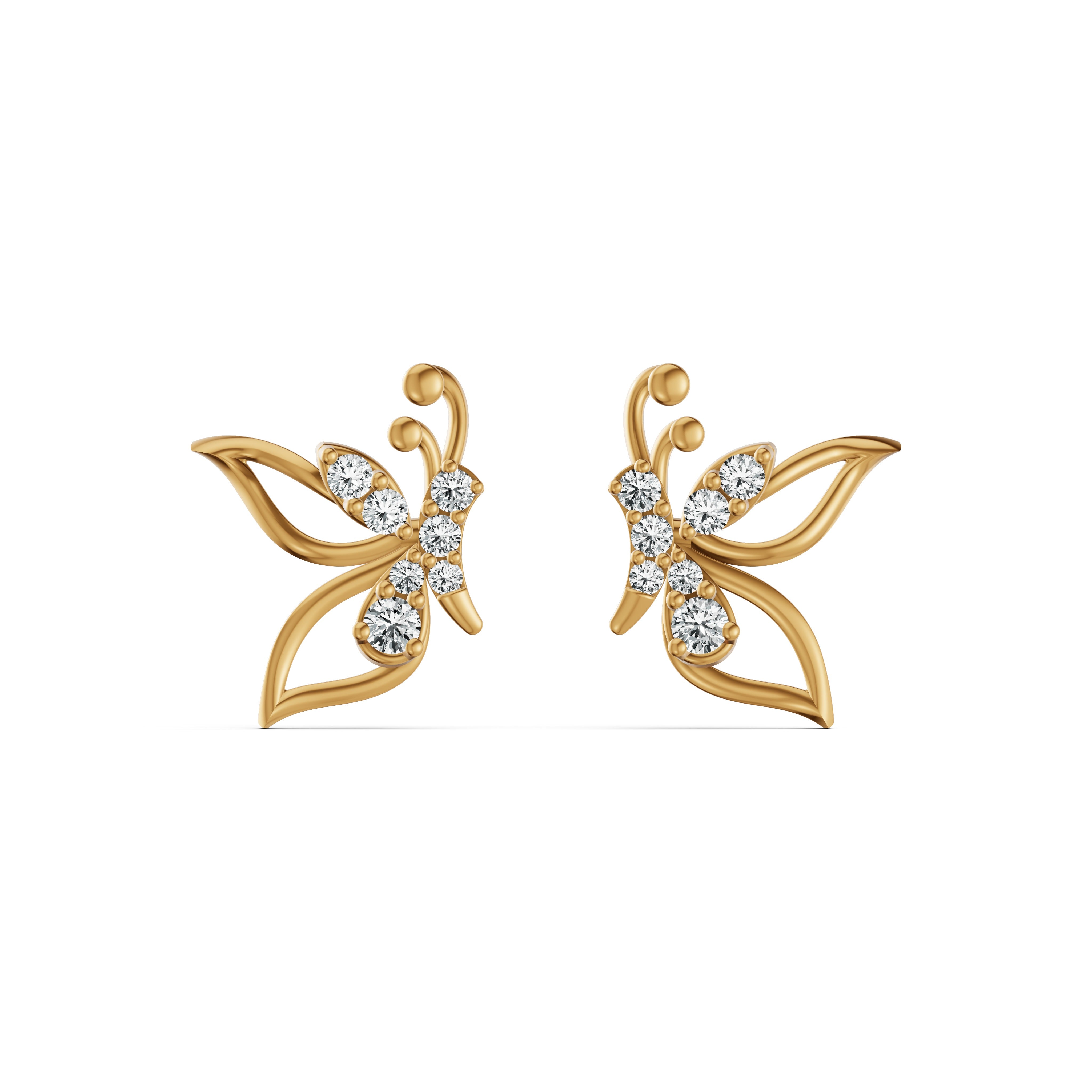 Whimsical Butterfly Diamond Stud Earrings
