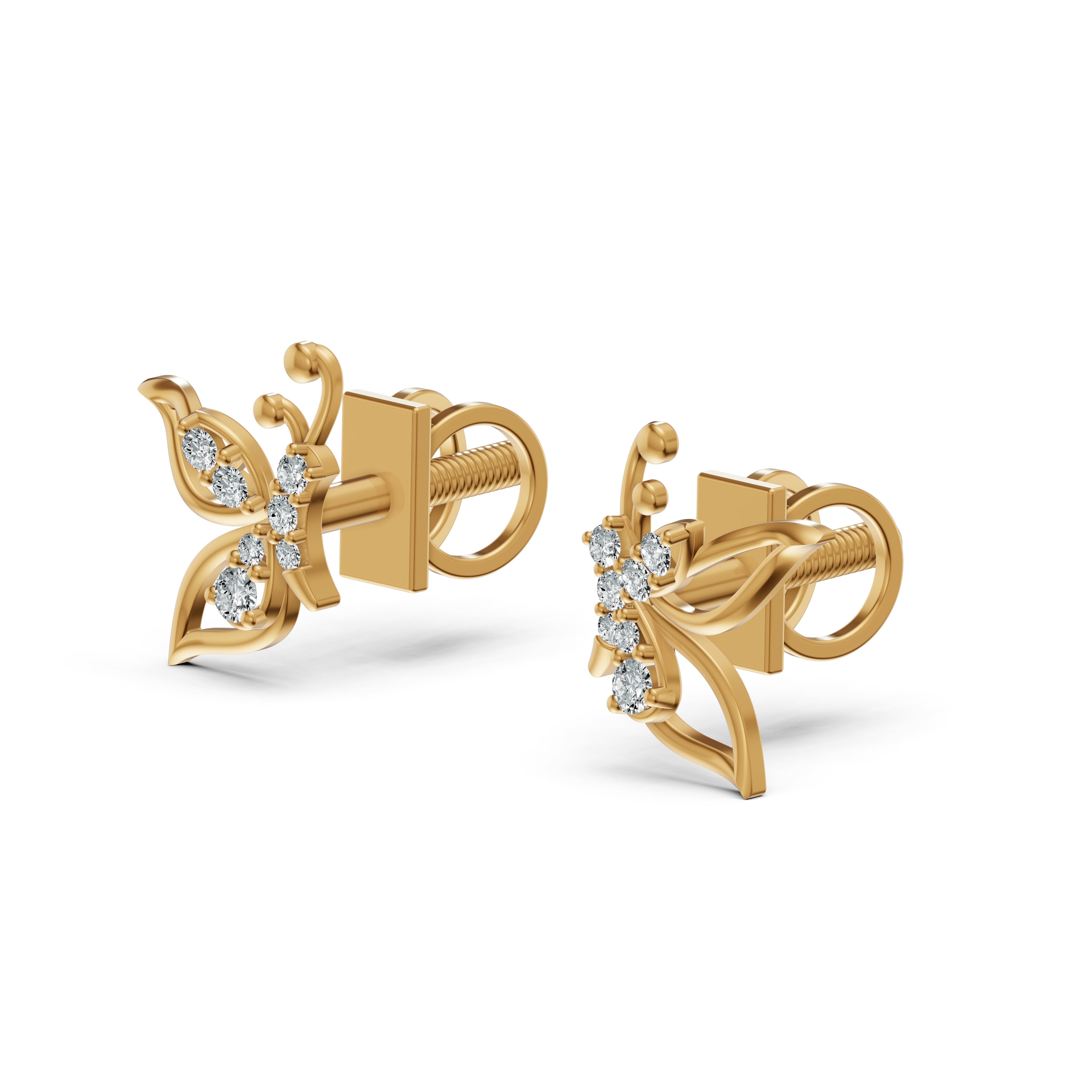 Whimsical Butterfly Diamond Stud Earrings
