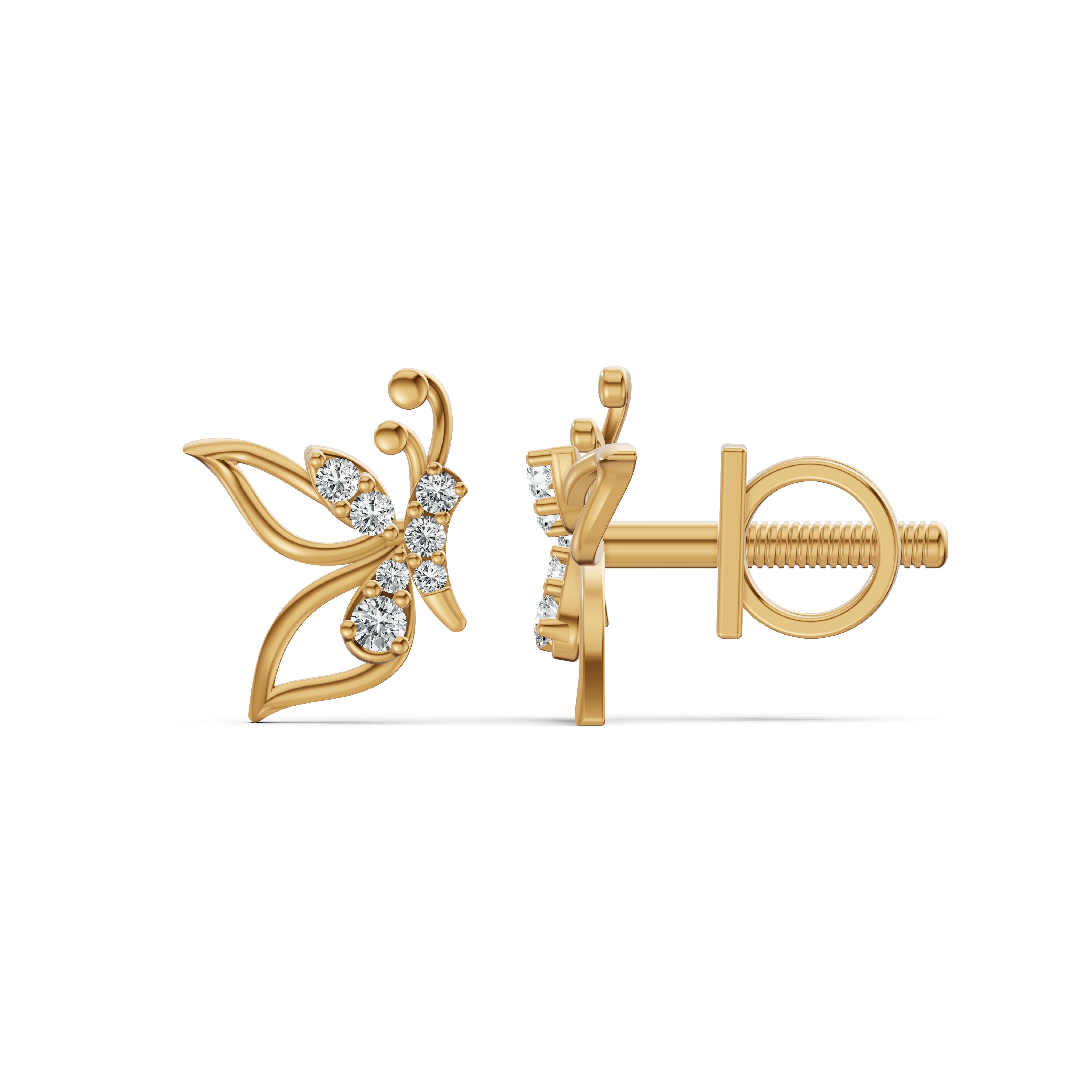 Whimsical Butterfly Diamond Stud Earrings