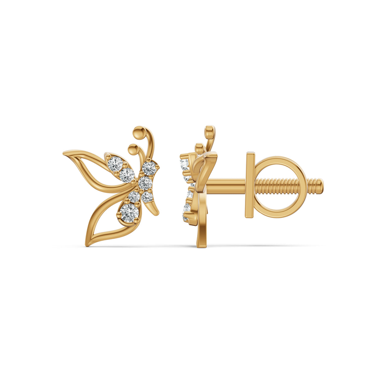 Whimsical Butterfly Diamond Stud Earrings