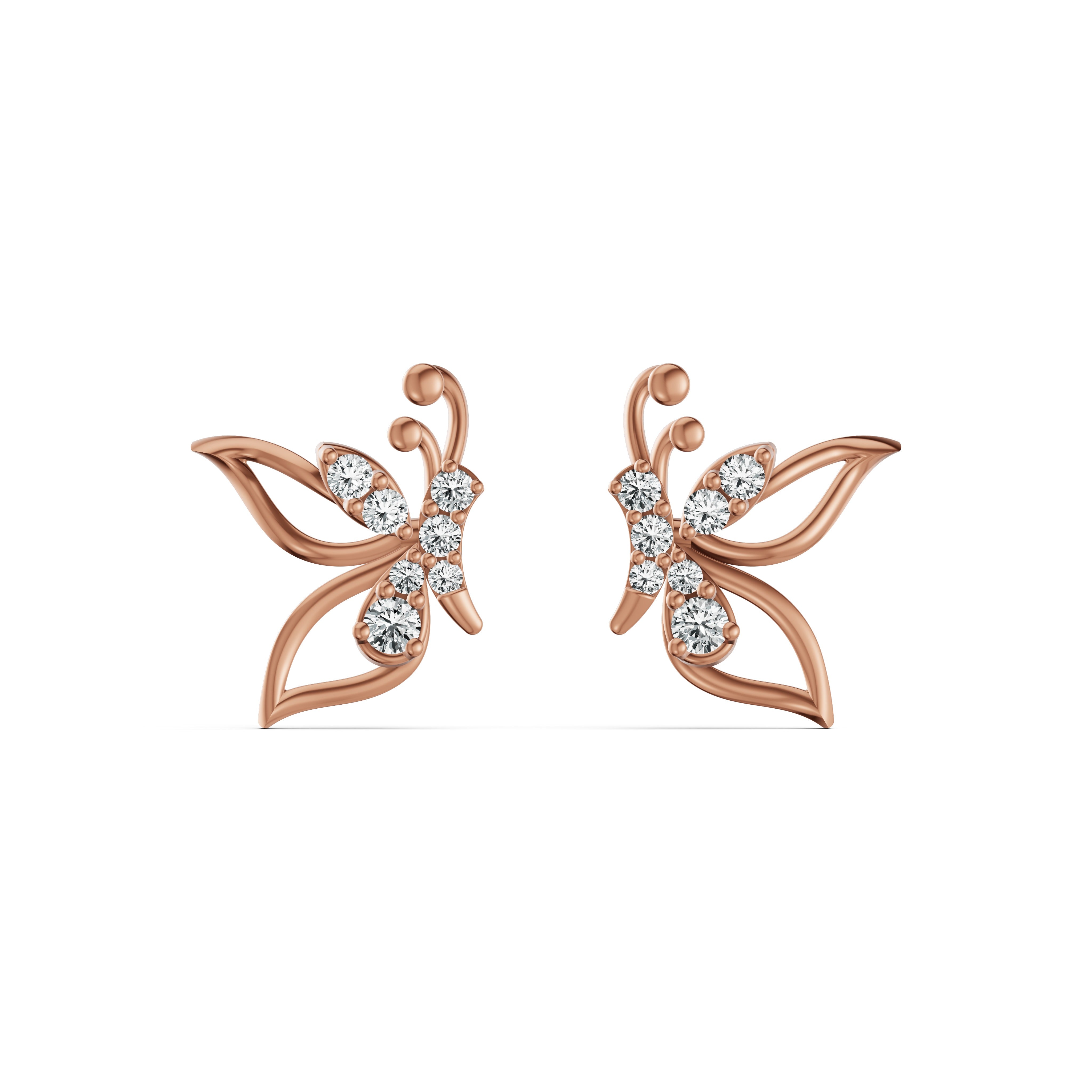 Whimsical Butterfly Diamond Stud Earrings