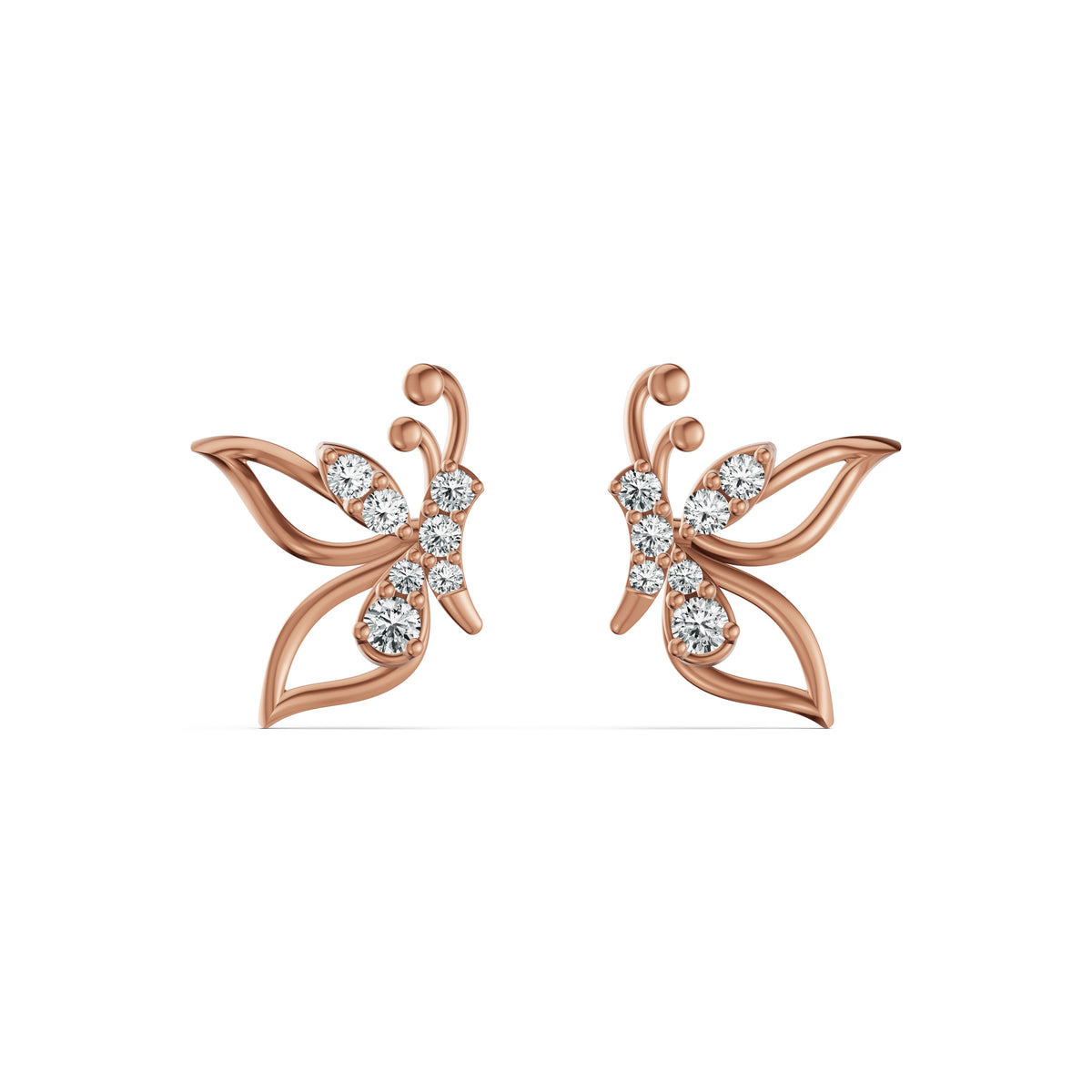 Whimsical Butterfly Diamond Stud Earrings