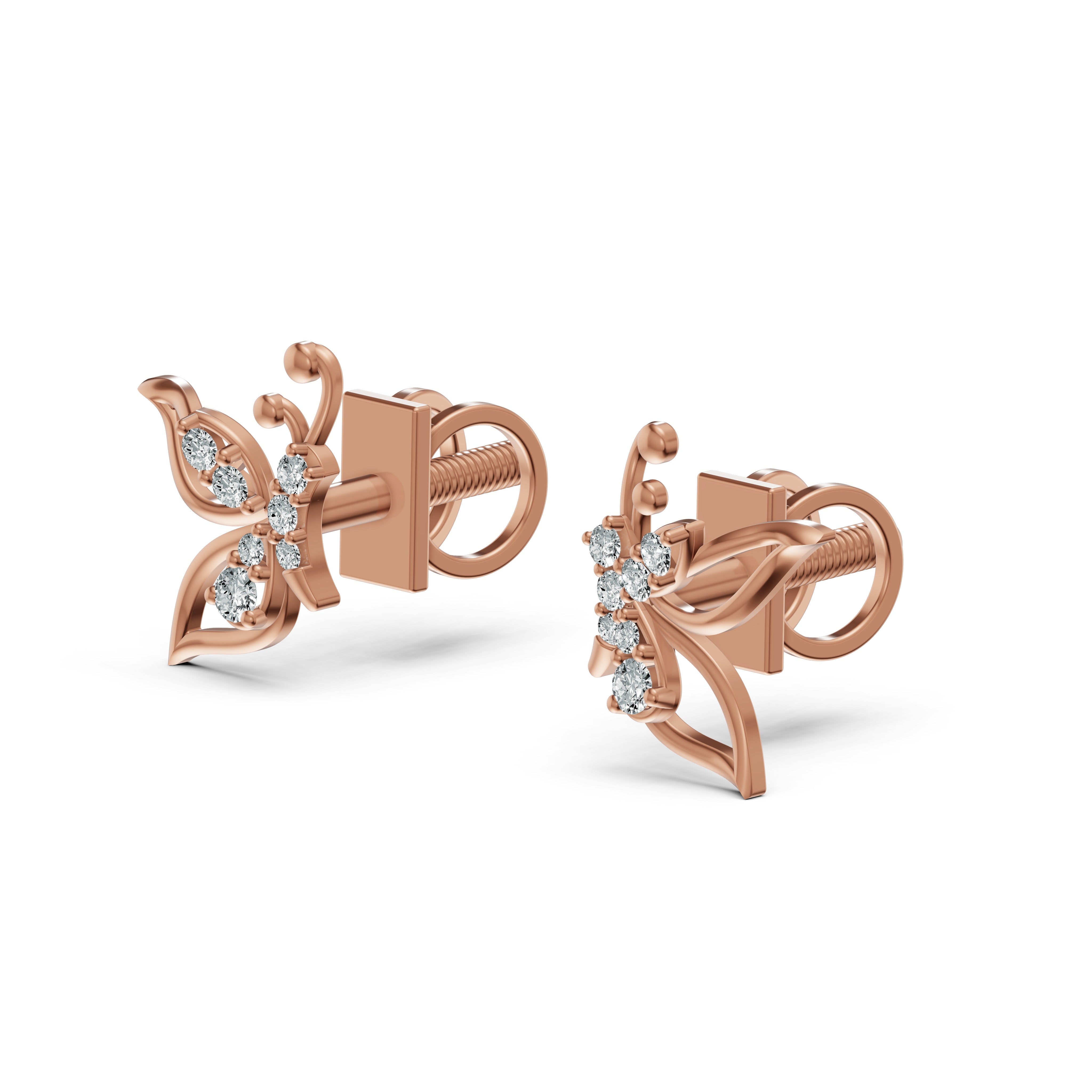 Whimsical Butterfly Diamond Stud Earrings
