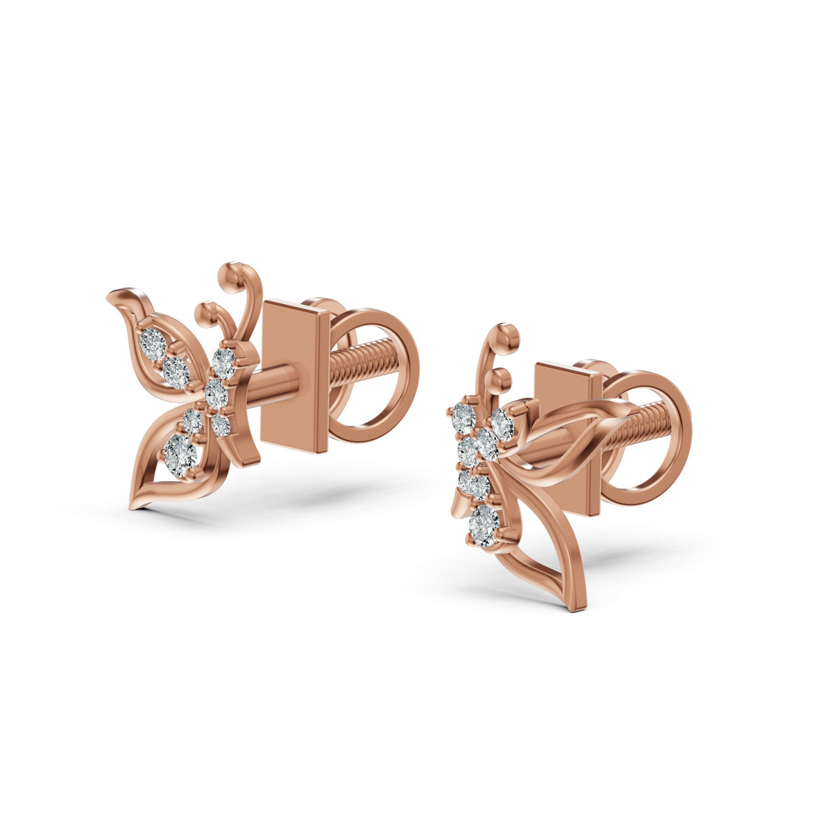 Whimsical Butterfly Diamond Stud Earrings