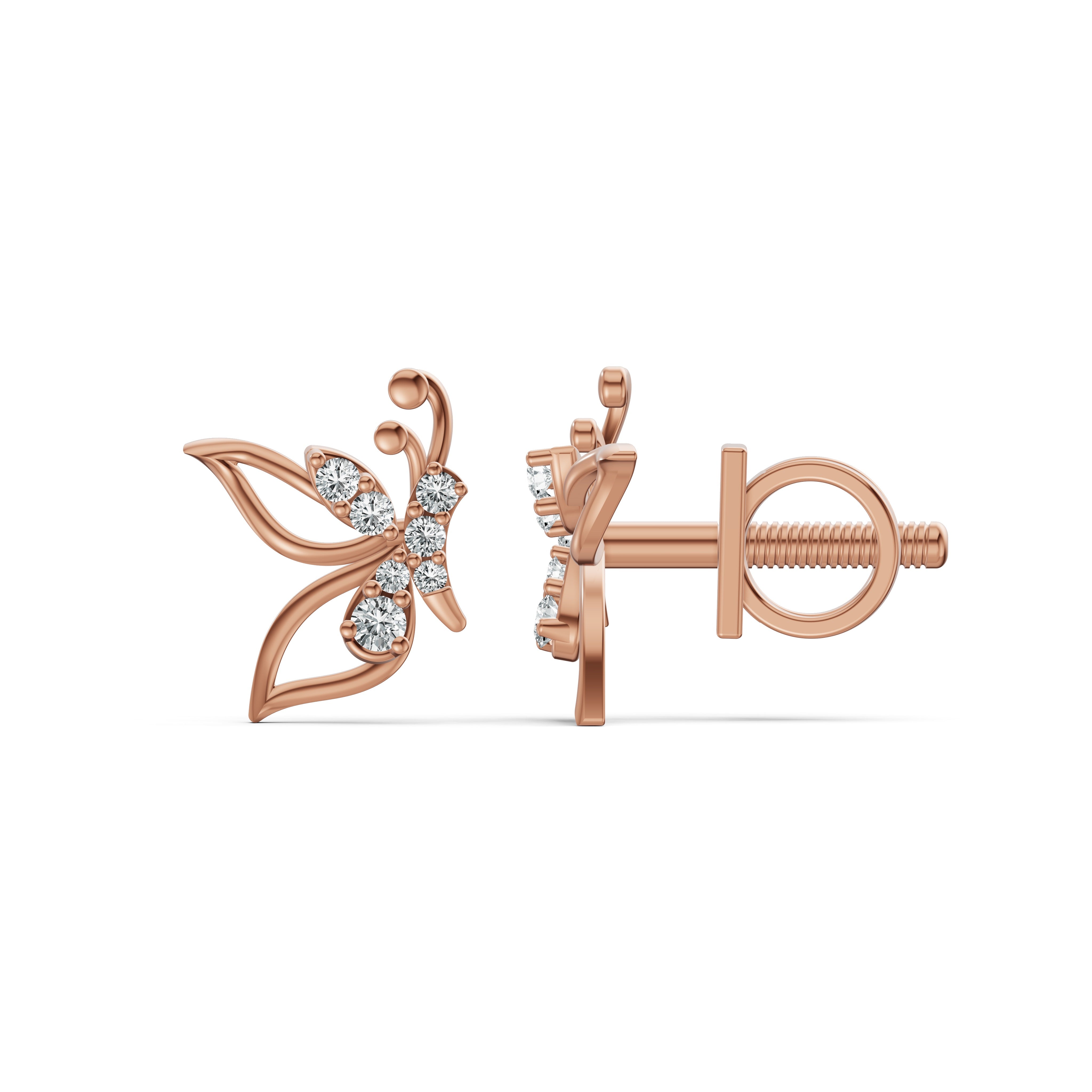 Whimsical Butterfly Diamond Stud Earrings