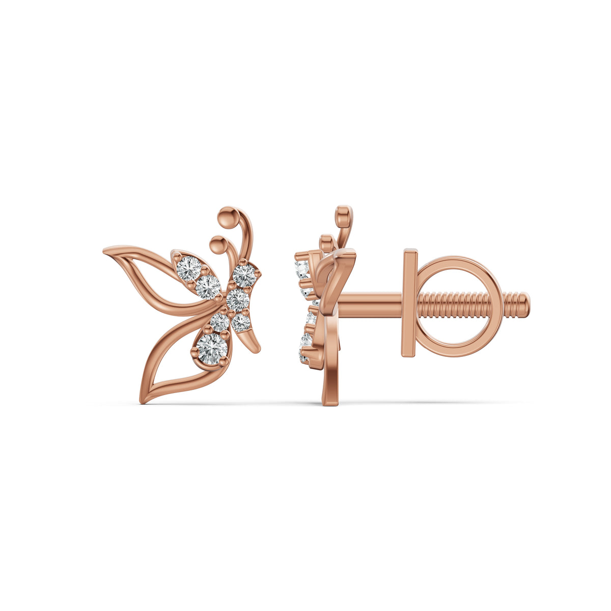 Whimsical Butterfly Diamond Stud Earrings
