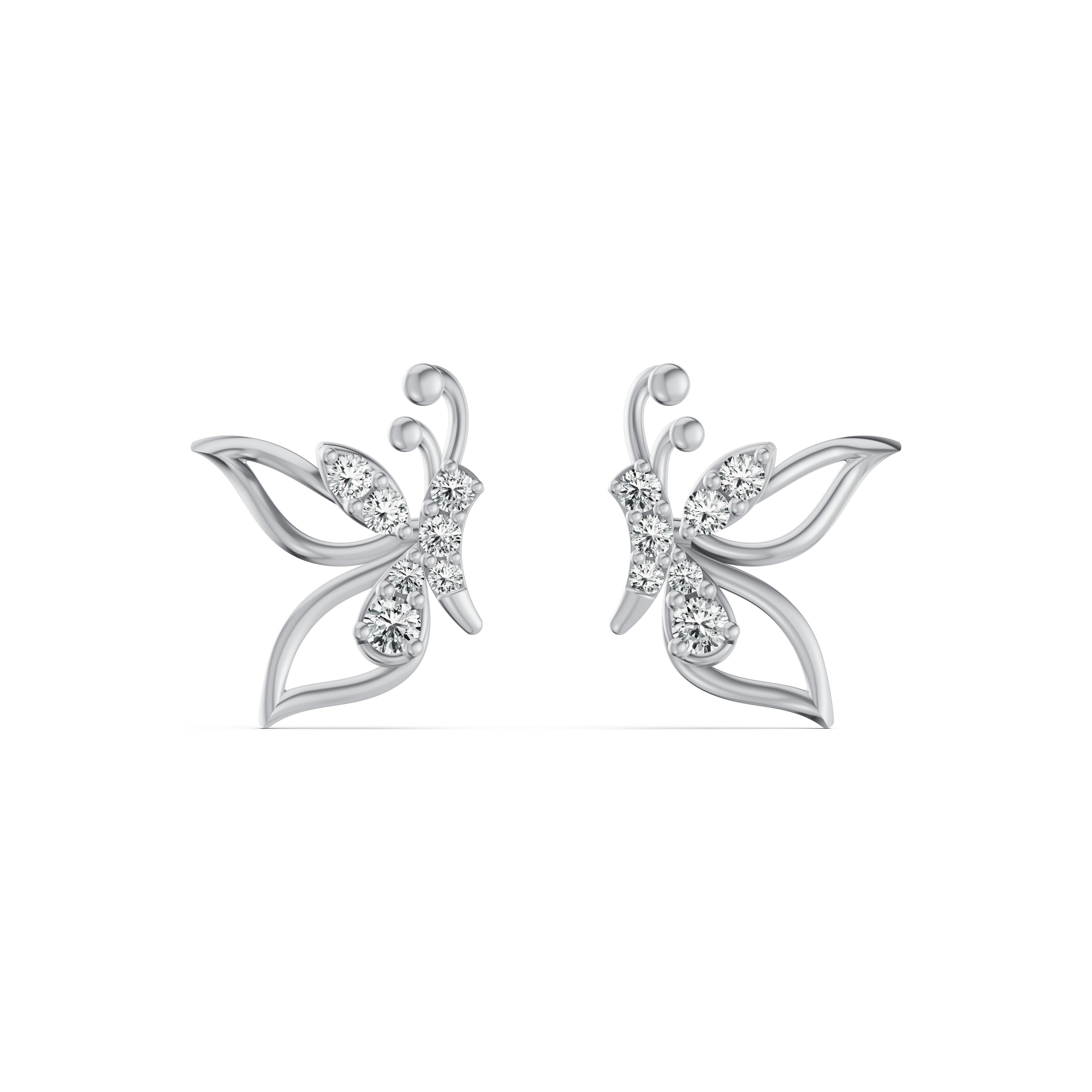 Whimsical Butterfly Diamond Stud Earrings