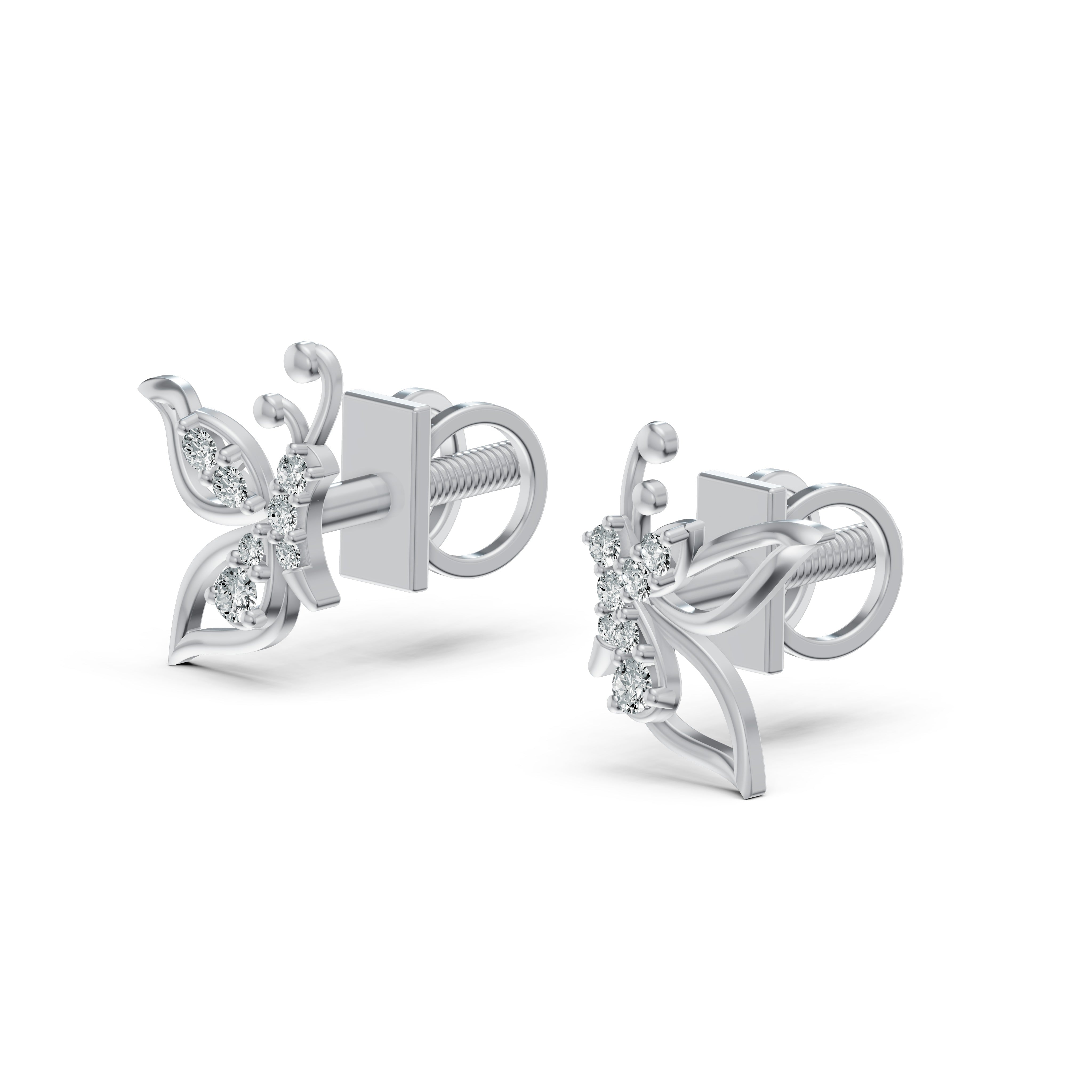 Whimsical Butterfly Diamond Stud Earrings
