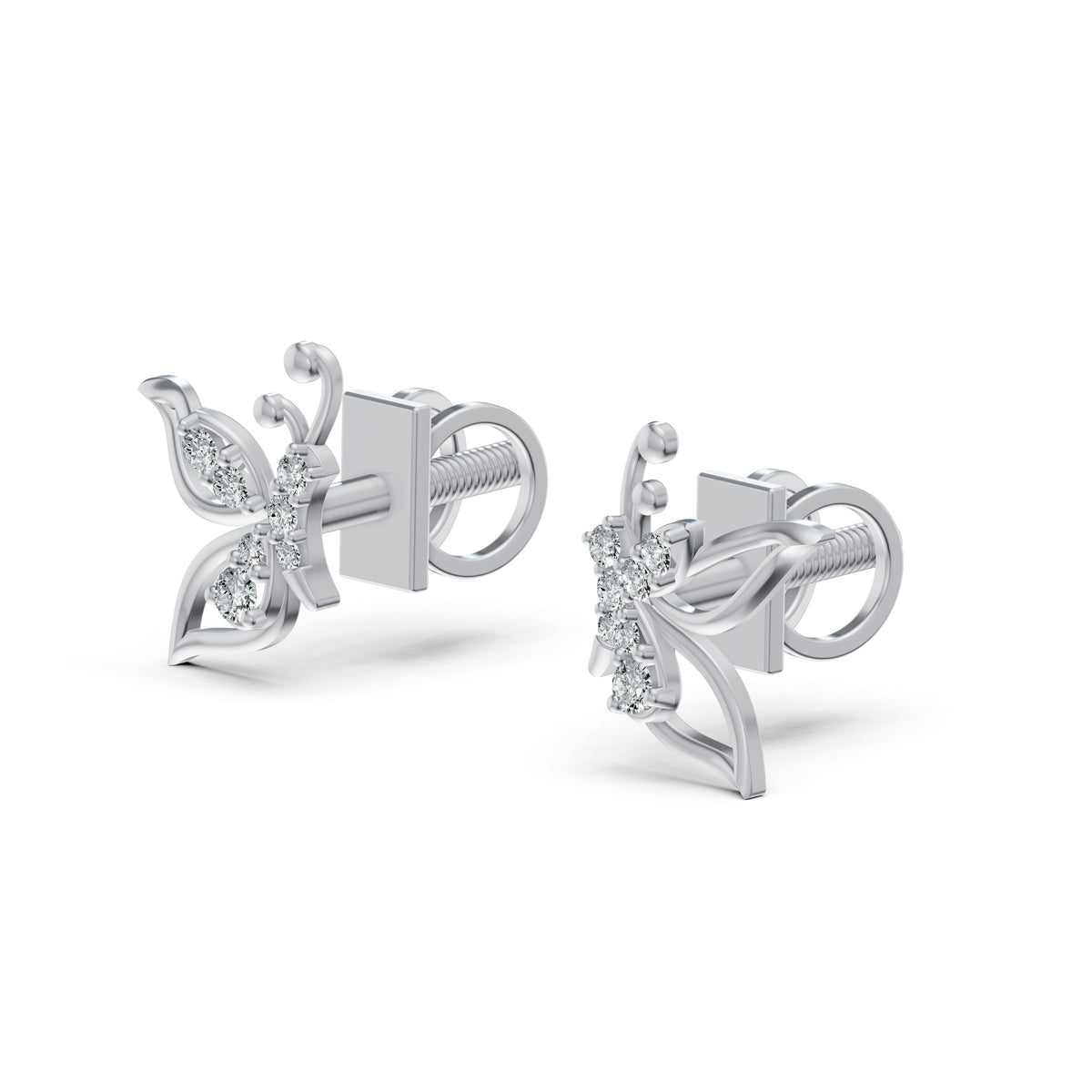Whimsical Butterfly Diamond Stud Earrings