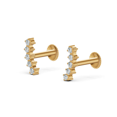 Minimal Climber Diamond Stud Earrings