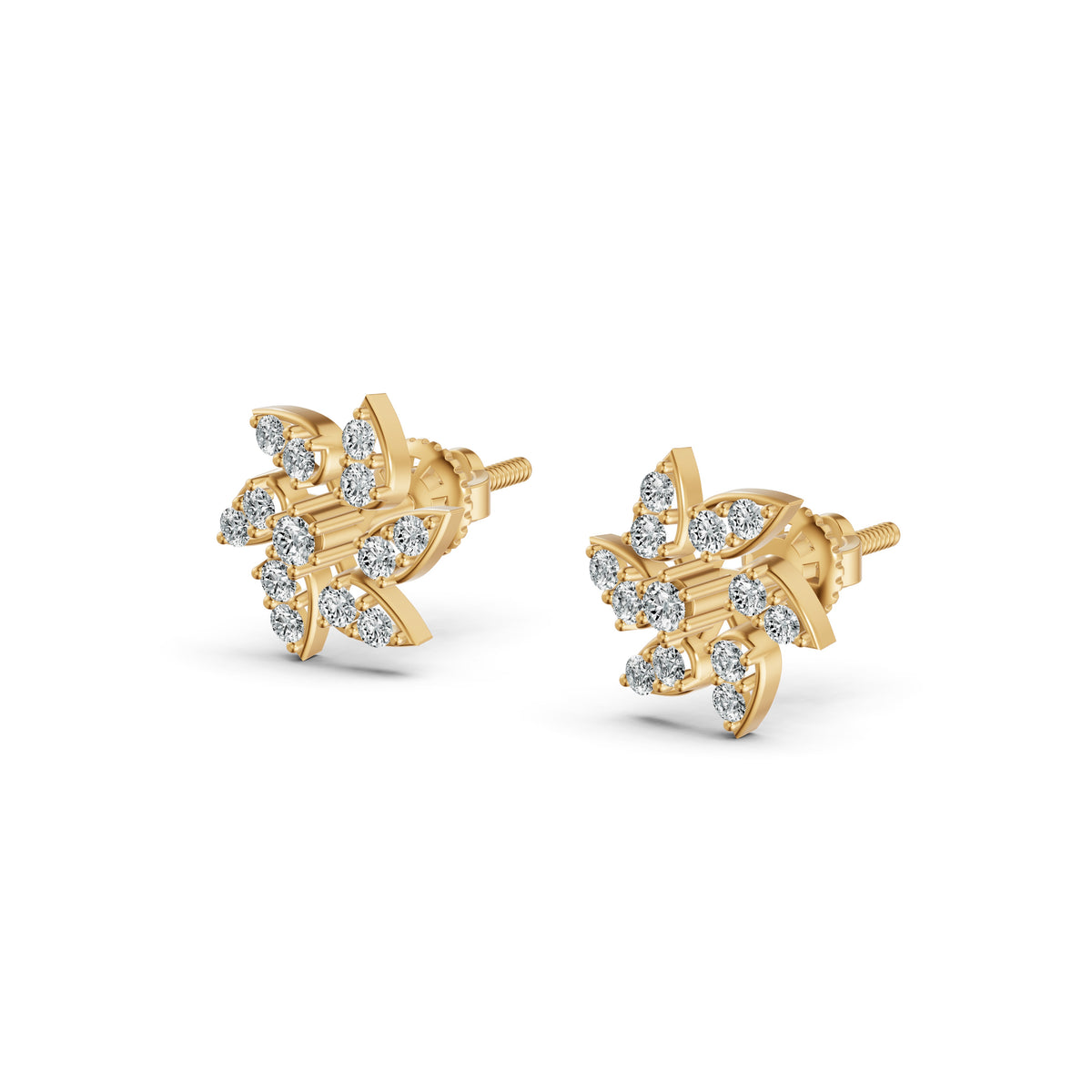 Elegant Floral Diamond Stud Earrings