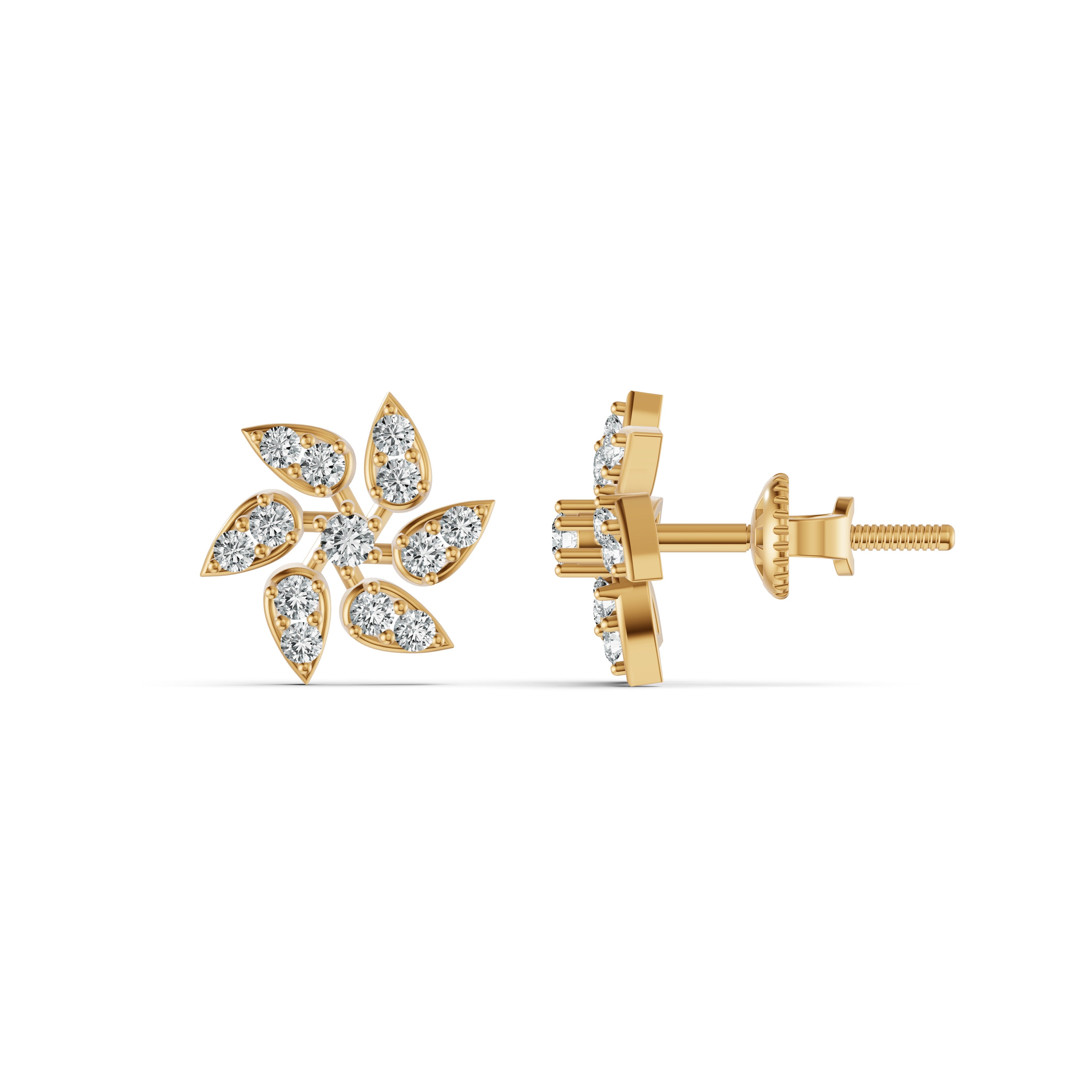 Elegant Floral Diamond Stud Earrings