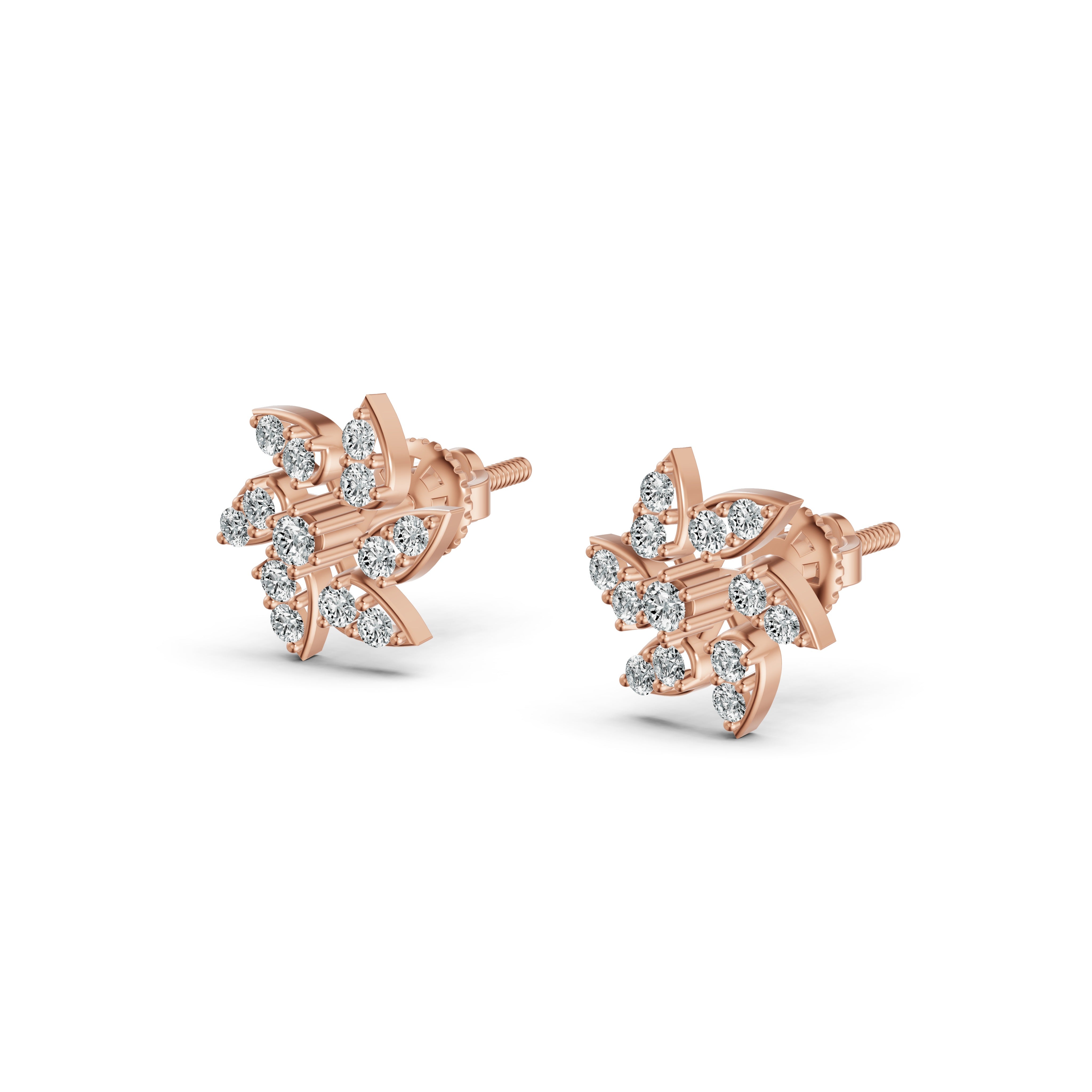 Elegant Floral Diamond Stud Earrings