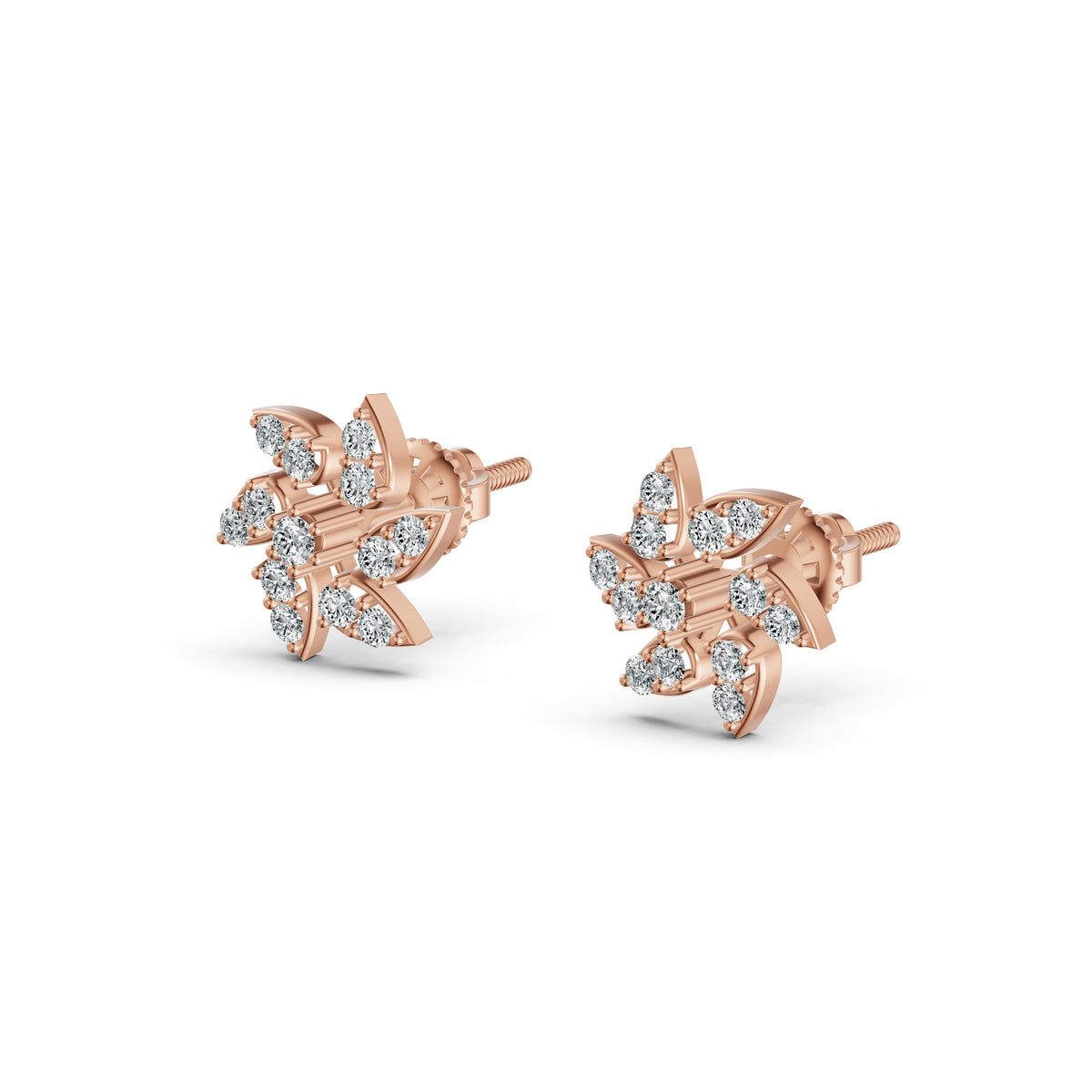 Elegant Floral Diamond Stud Earrings