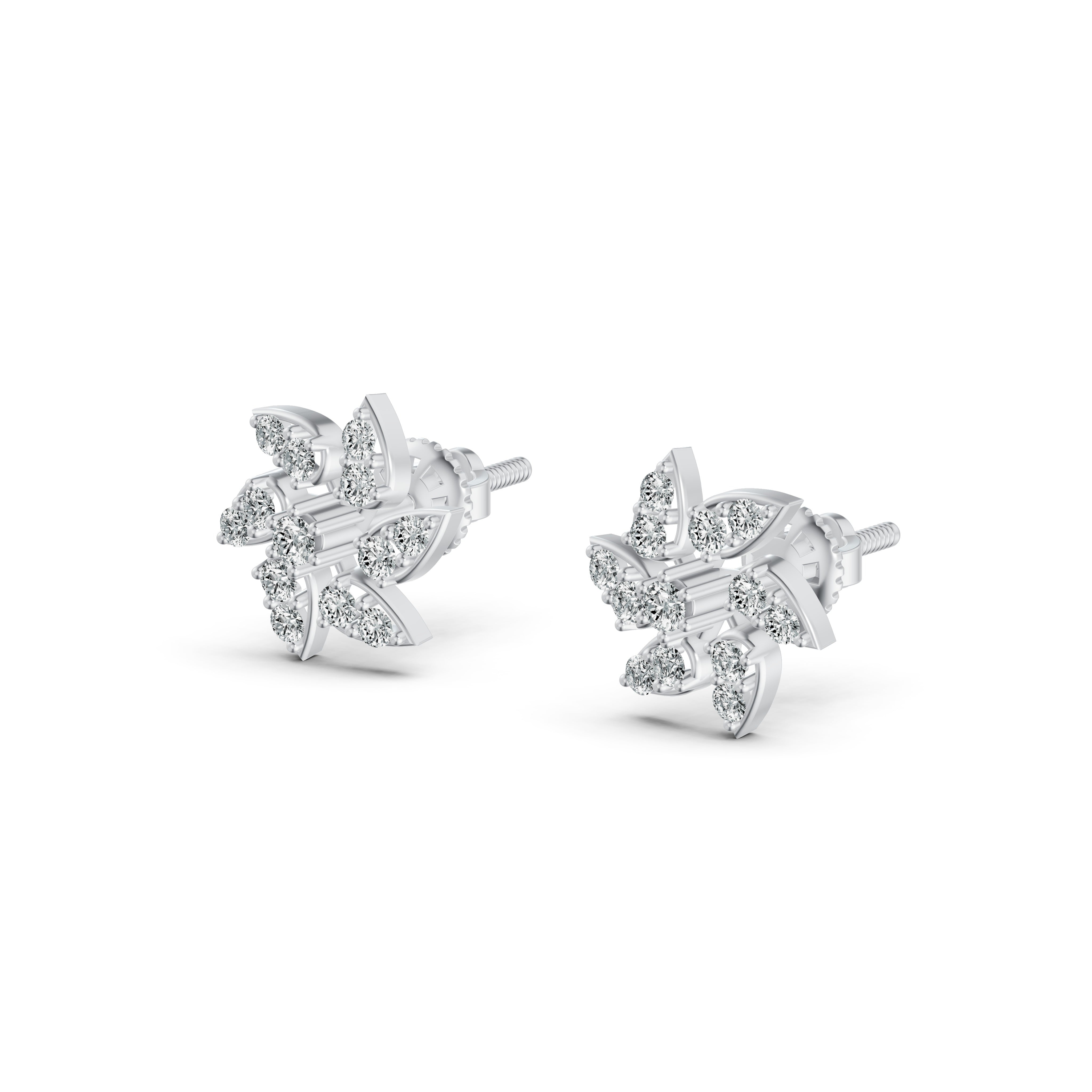 Elegant Floral Diamond Stud Earrings
