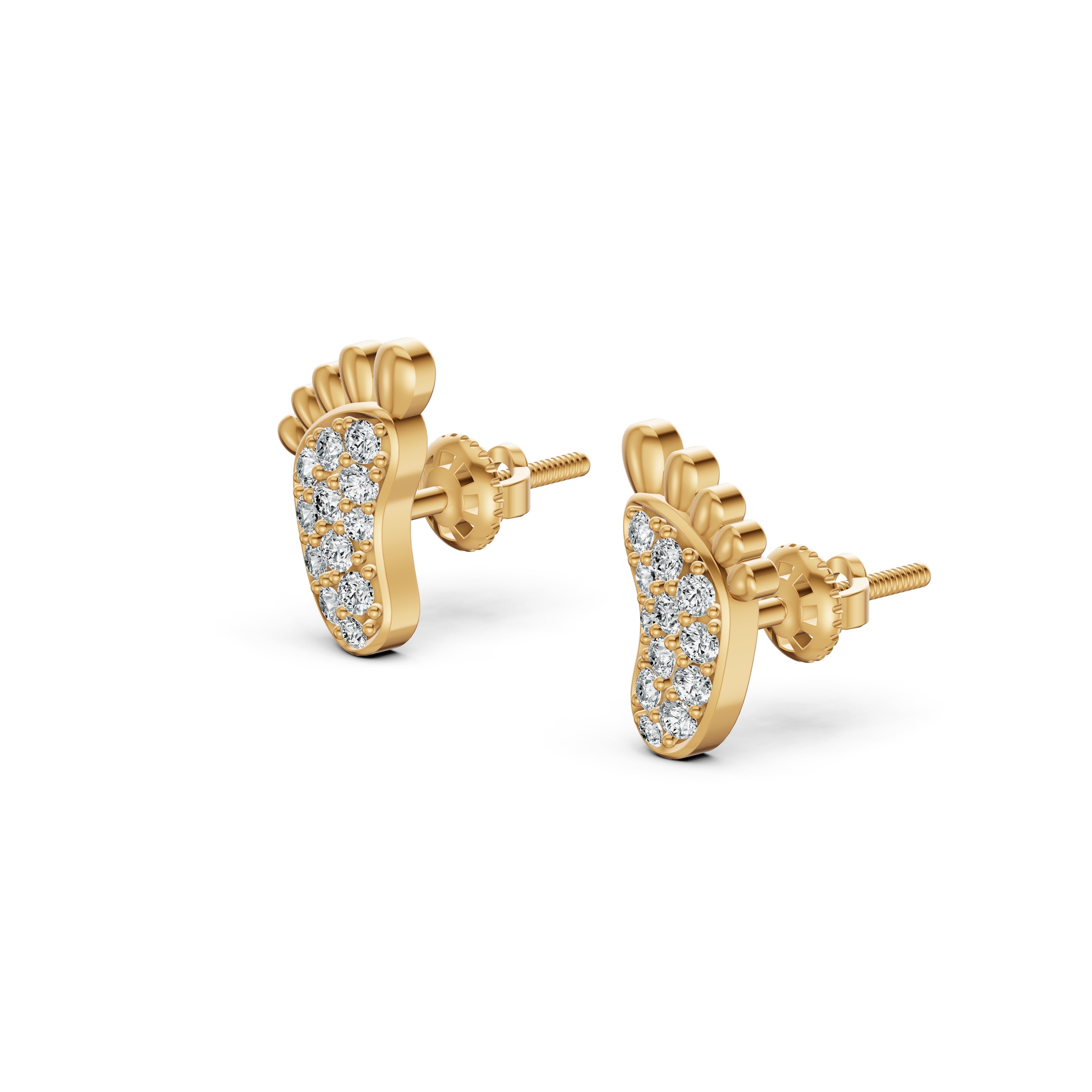 Baby Footprint Diamond Stud Earrings