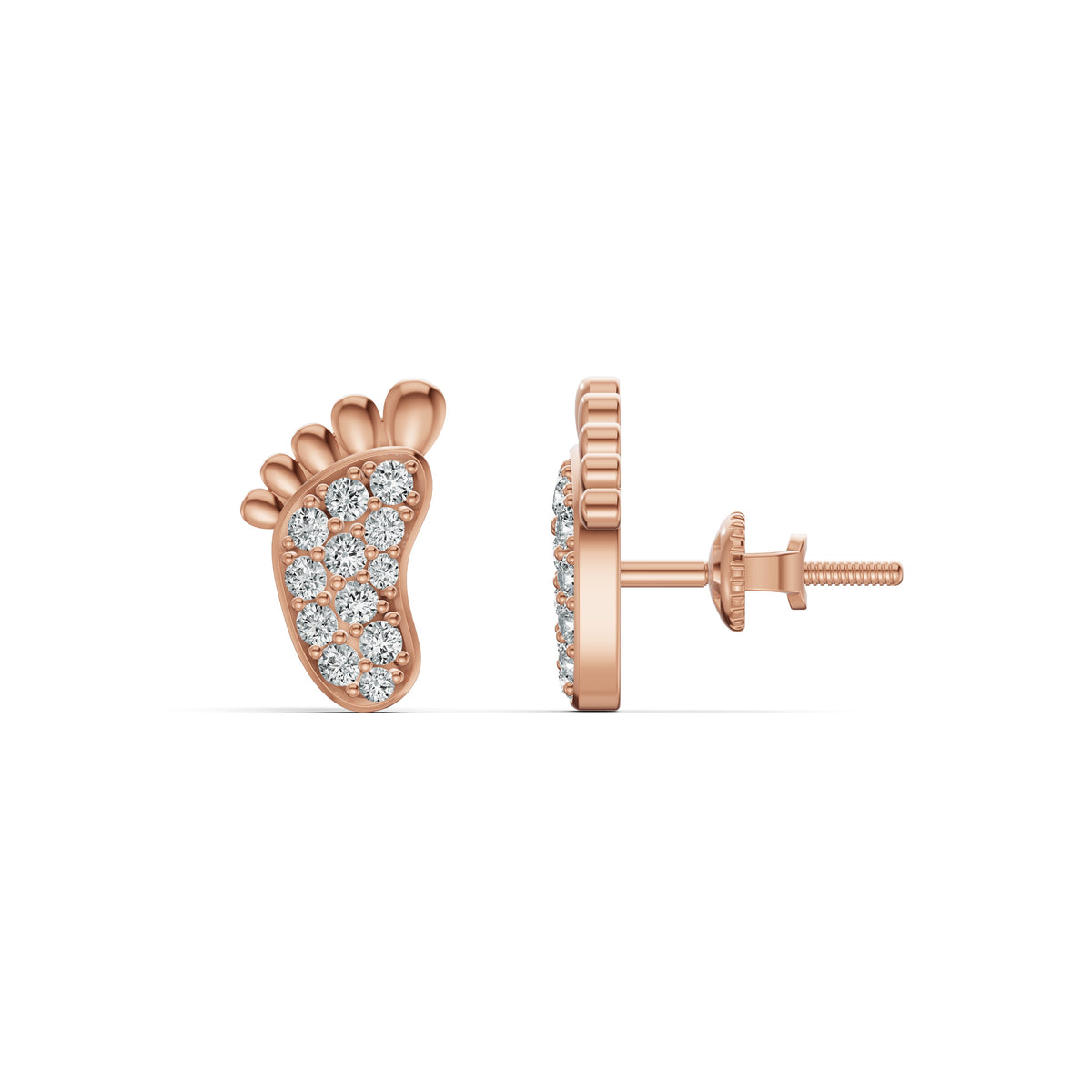 Baby Footprint Diamond Stud Earrings