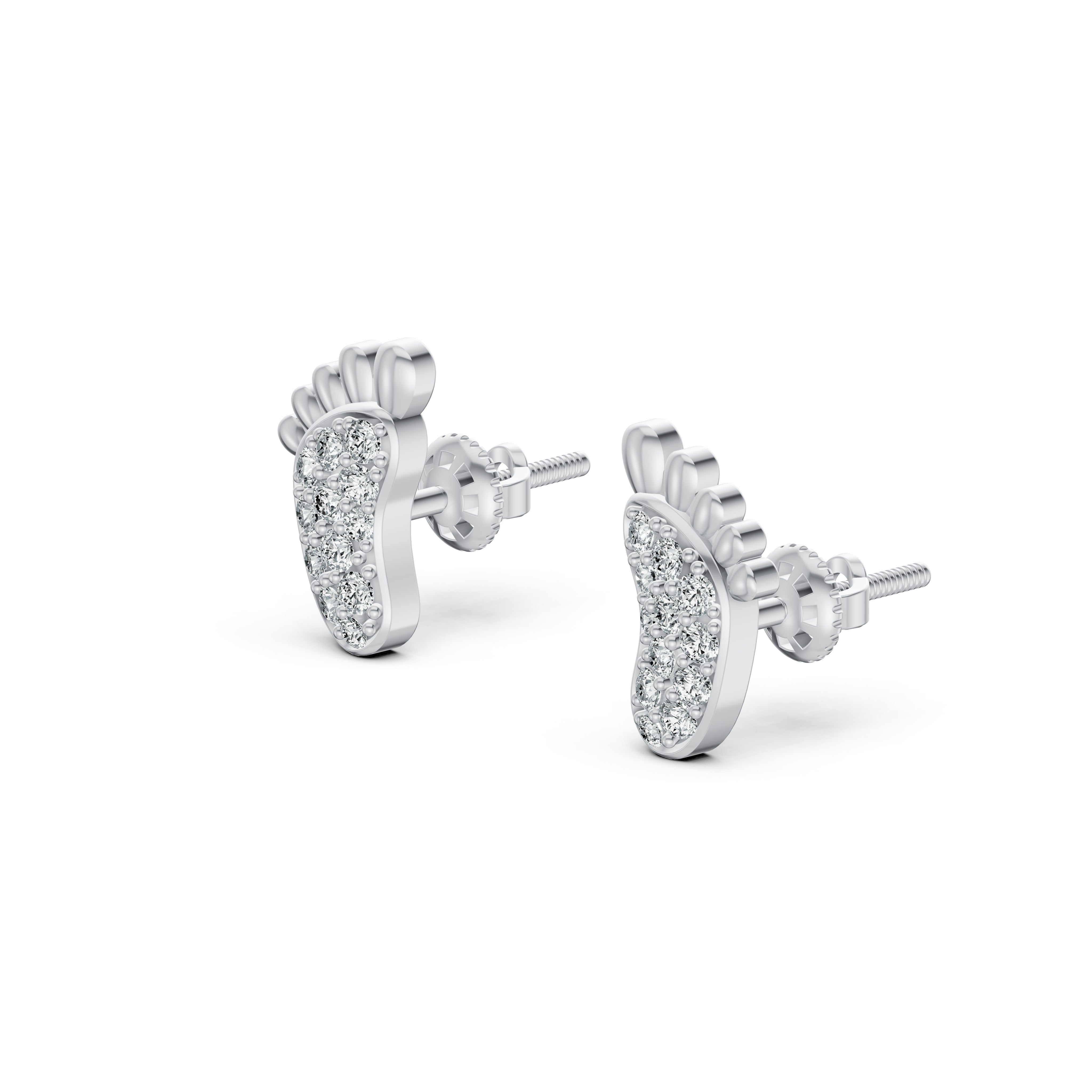 Baby Footprint Diamond Stud Earrings