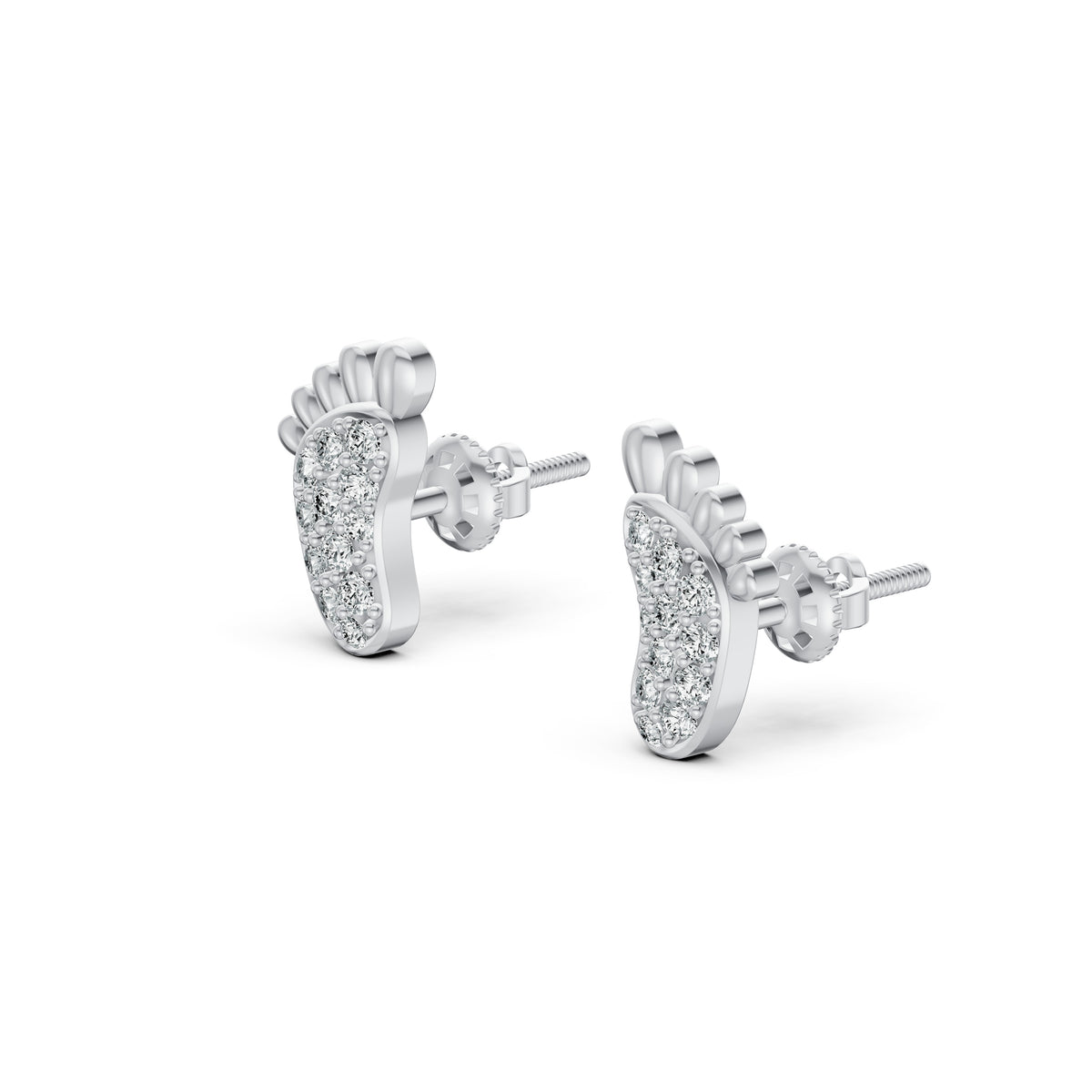 Baby Footprint Diamond Stud Earrings