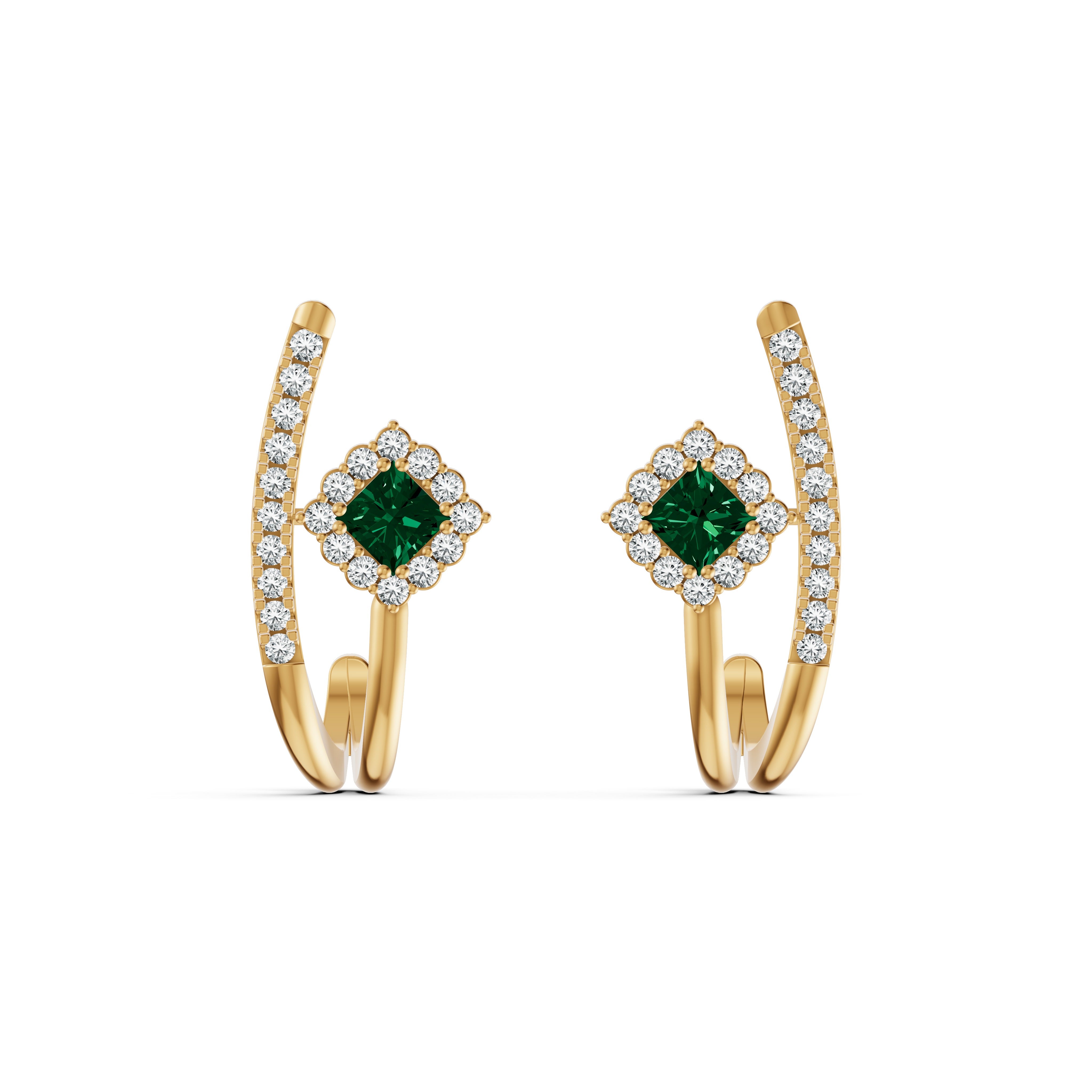 Emerald Arc Diamond Stud Earrings