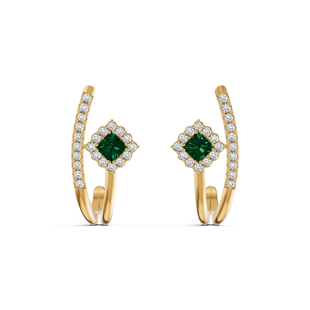 Emerald Arc Diamond Stud Earrings