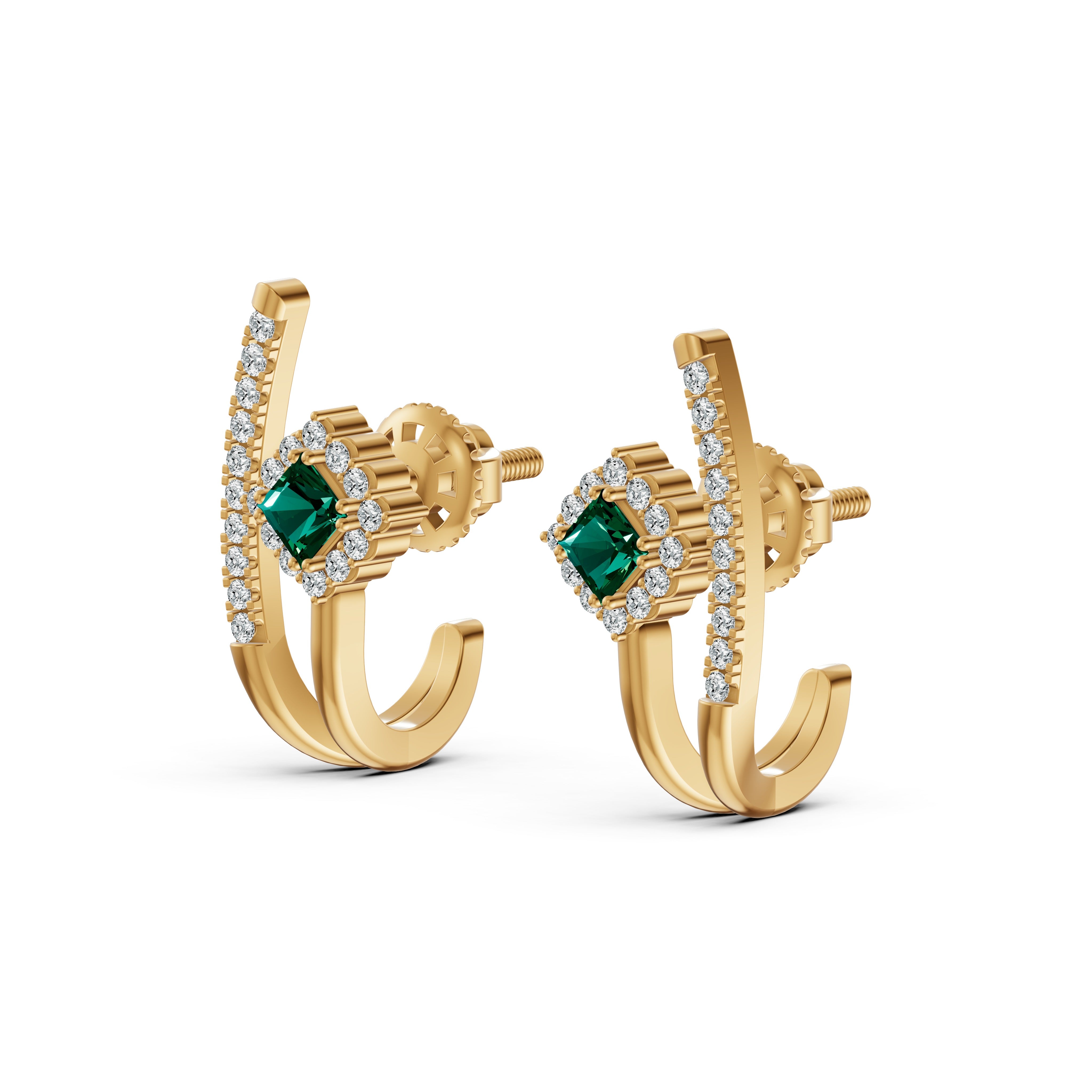 Emerald Arc Diamond Stud Earrings