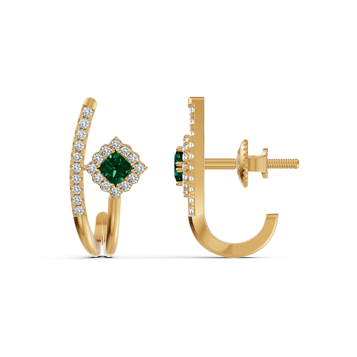 Emerald Arc Diamond Stud Earrings