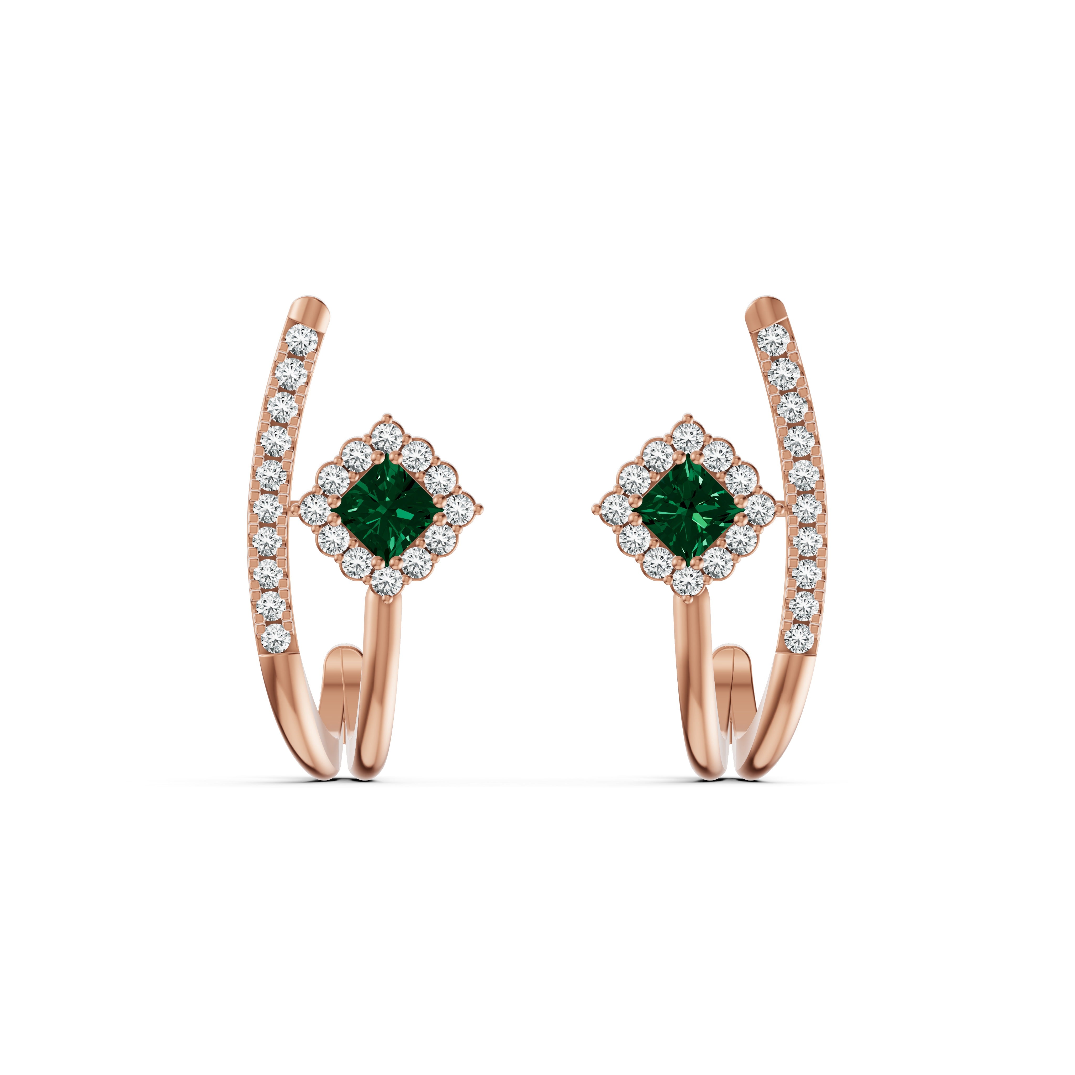 Emerald Arc Diamond Stud Earrings