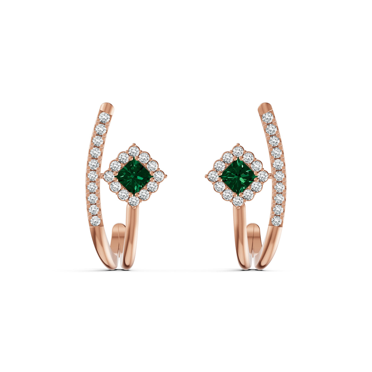 Emerald Arc Diamond Stud Earrings