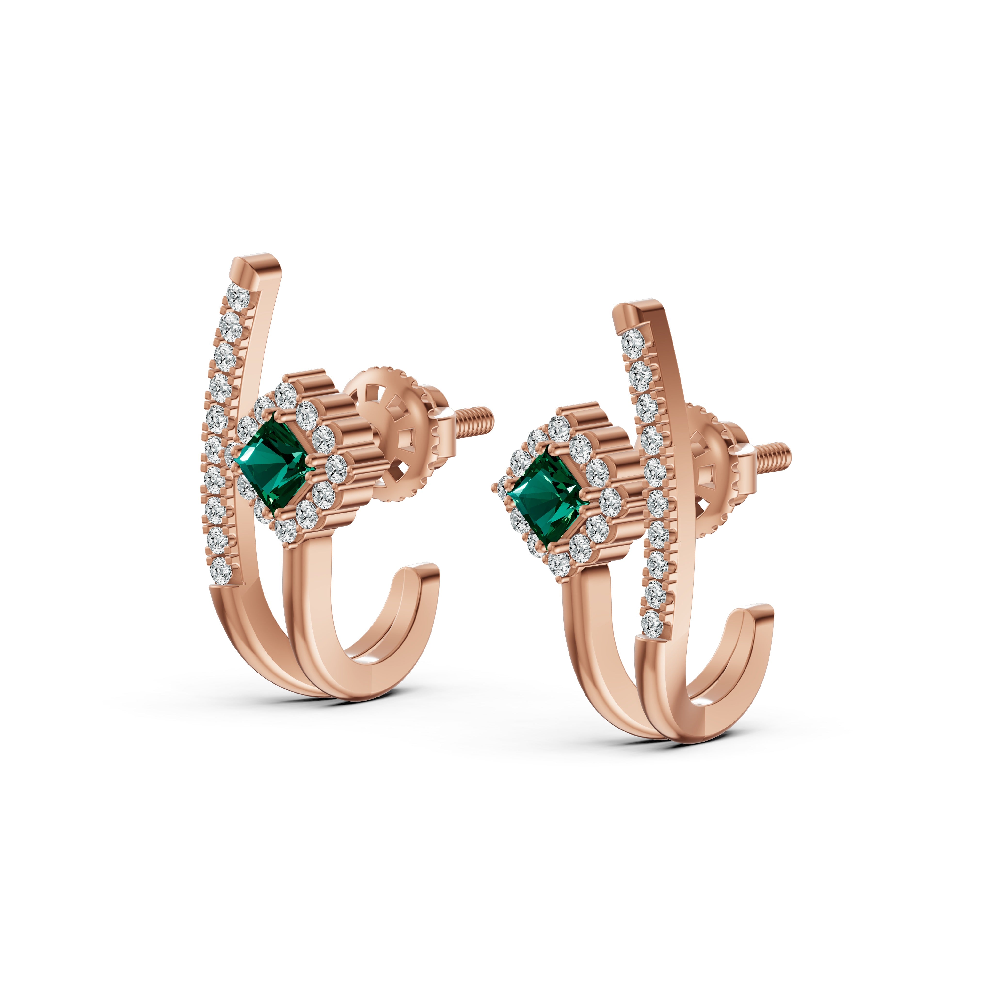 Emerald Arc Diamond Stud Earrings