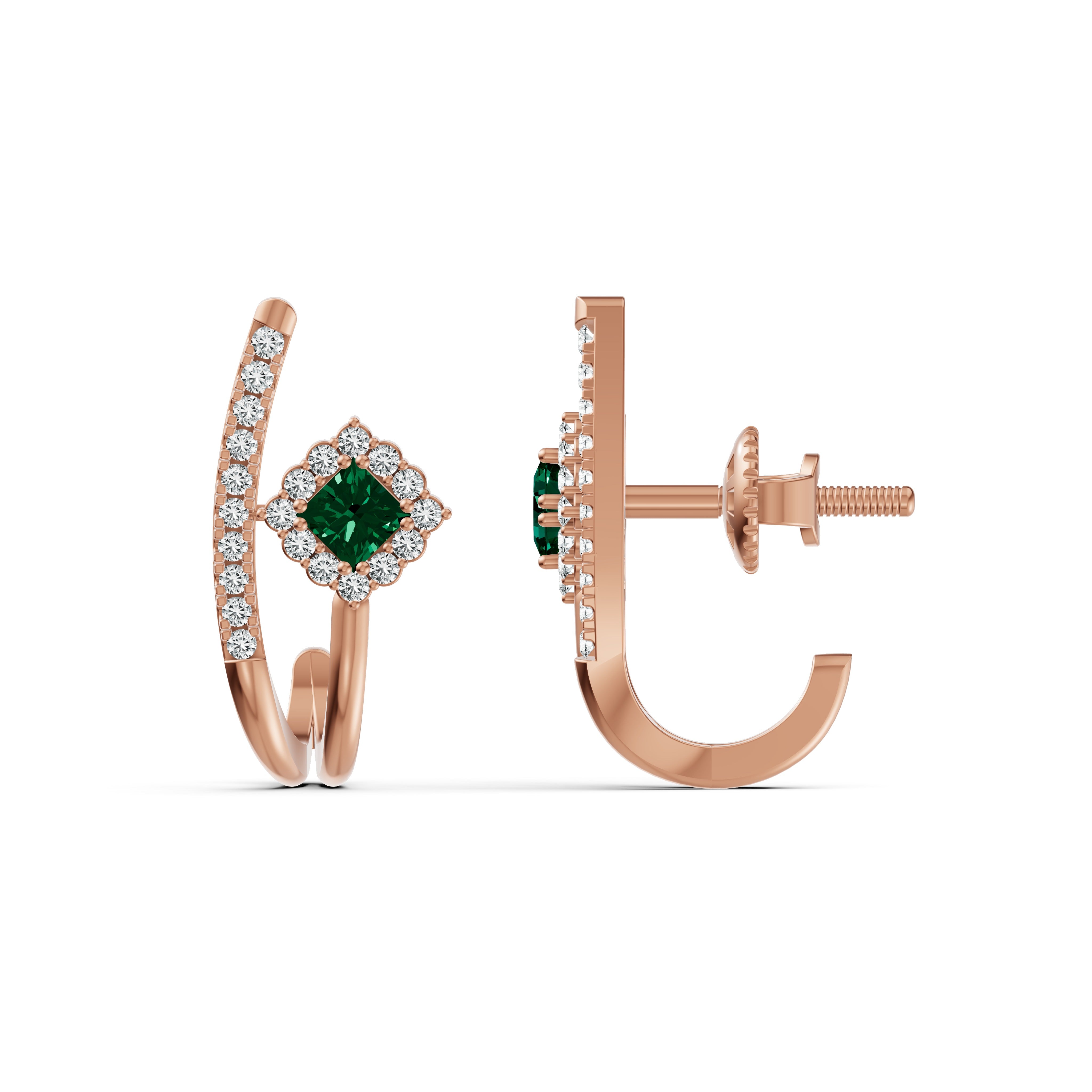 Emerald Arc Diamond Stud Earrings