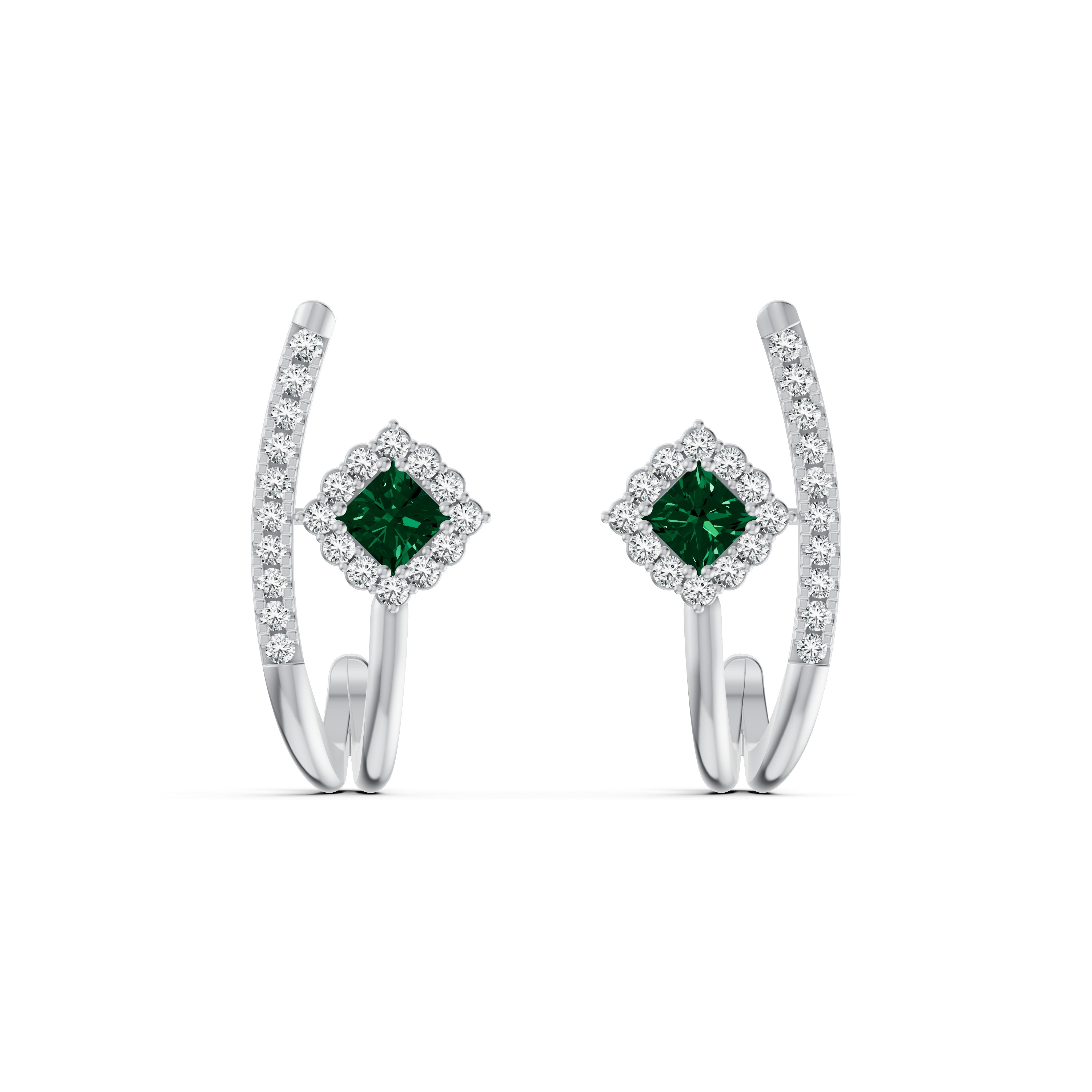 Emerald Arc Diamond Stud Earrings