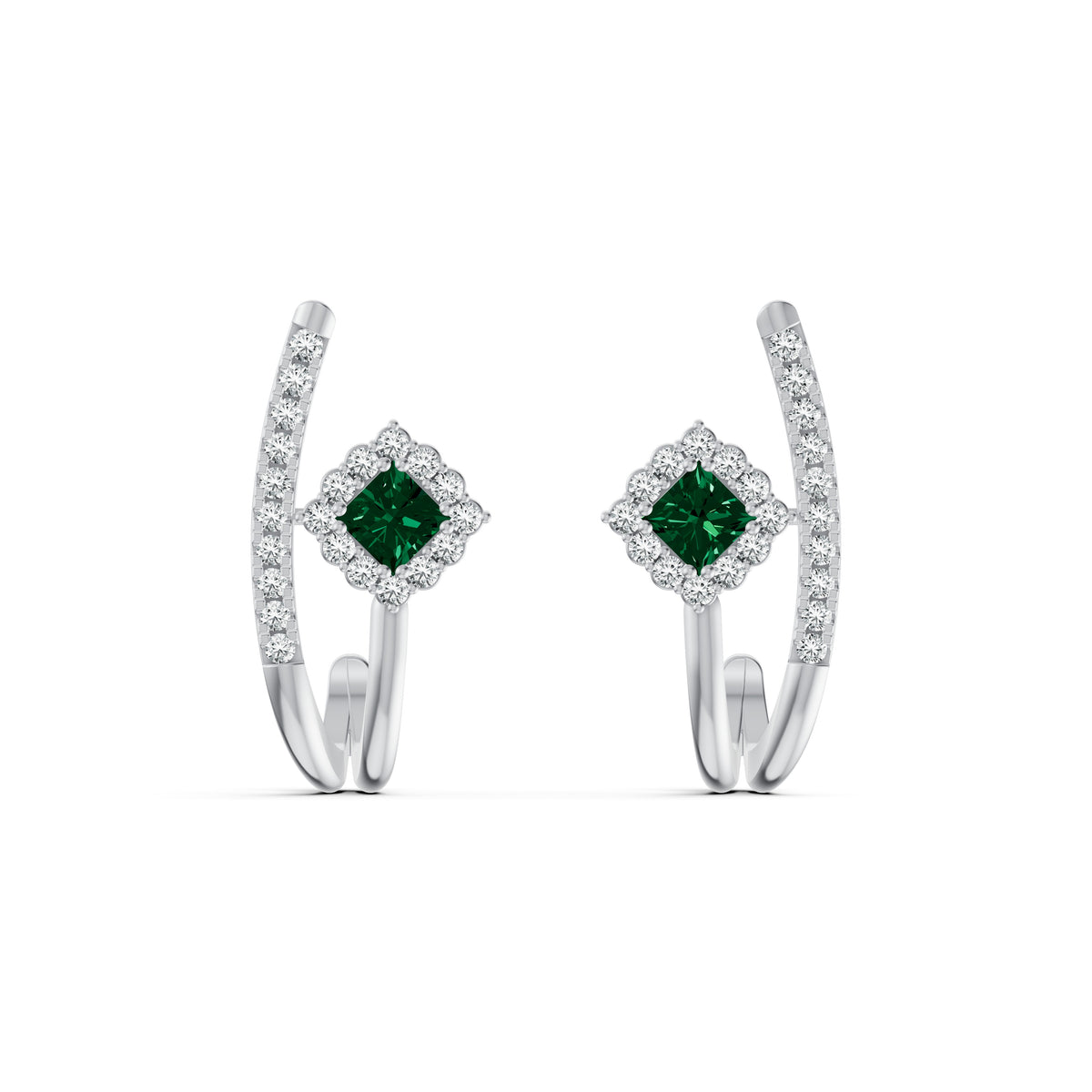 Emerald Arc Diamond Stud Earrings