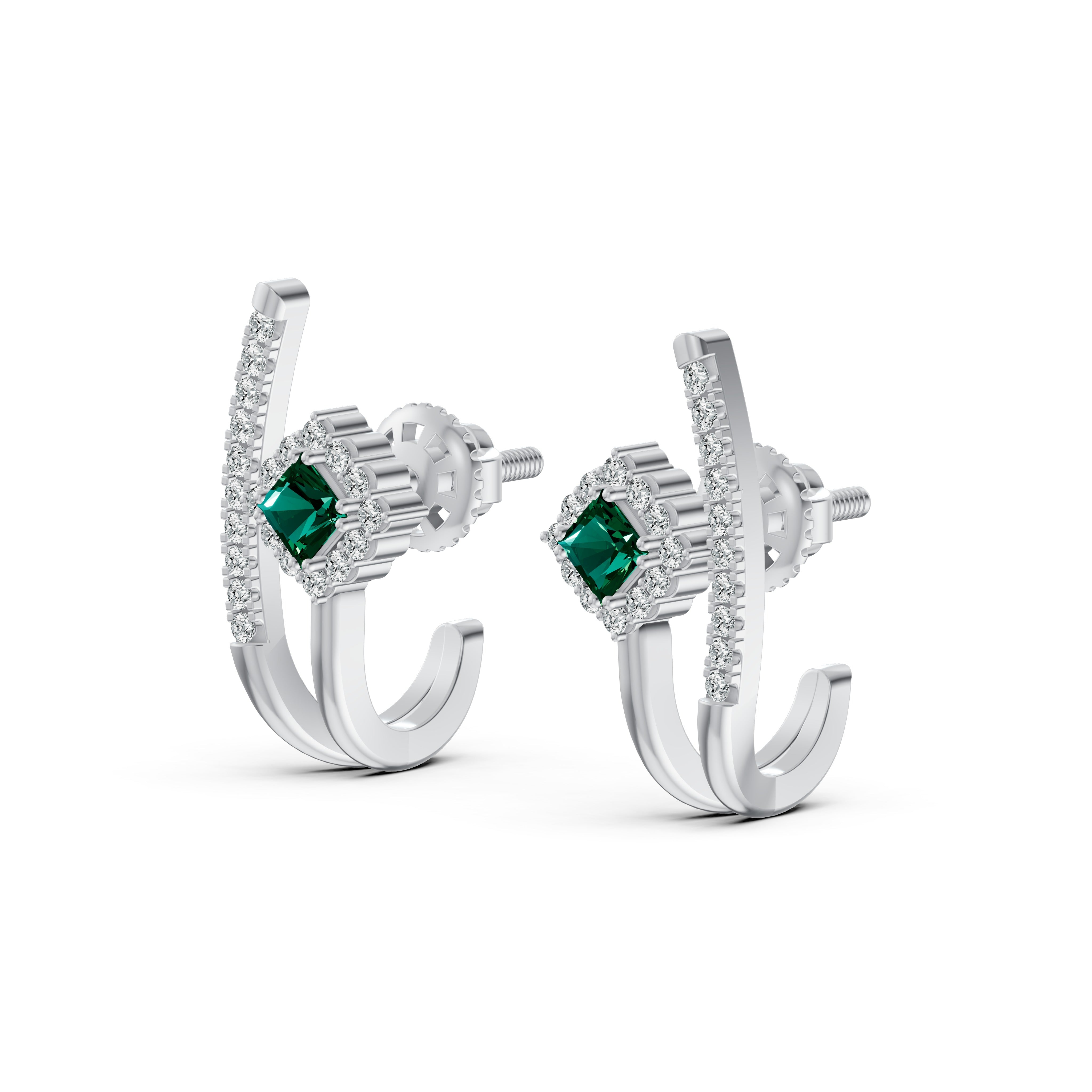 Emerald Arc Diamond Stud Earrings