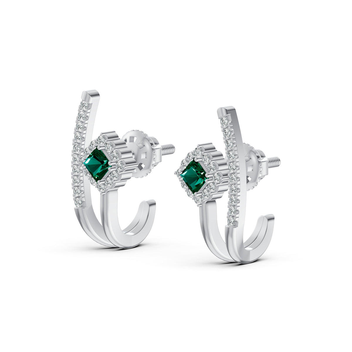 Emerald Arc Diamond Stud Earrings