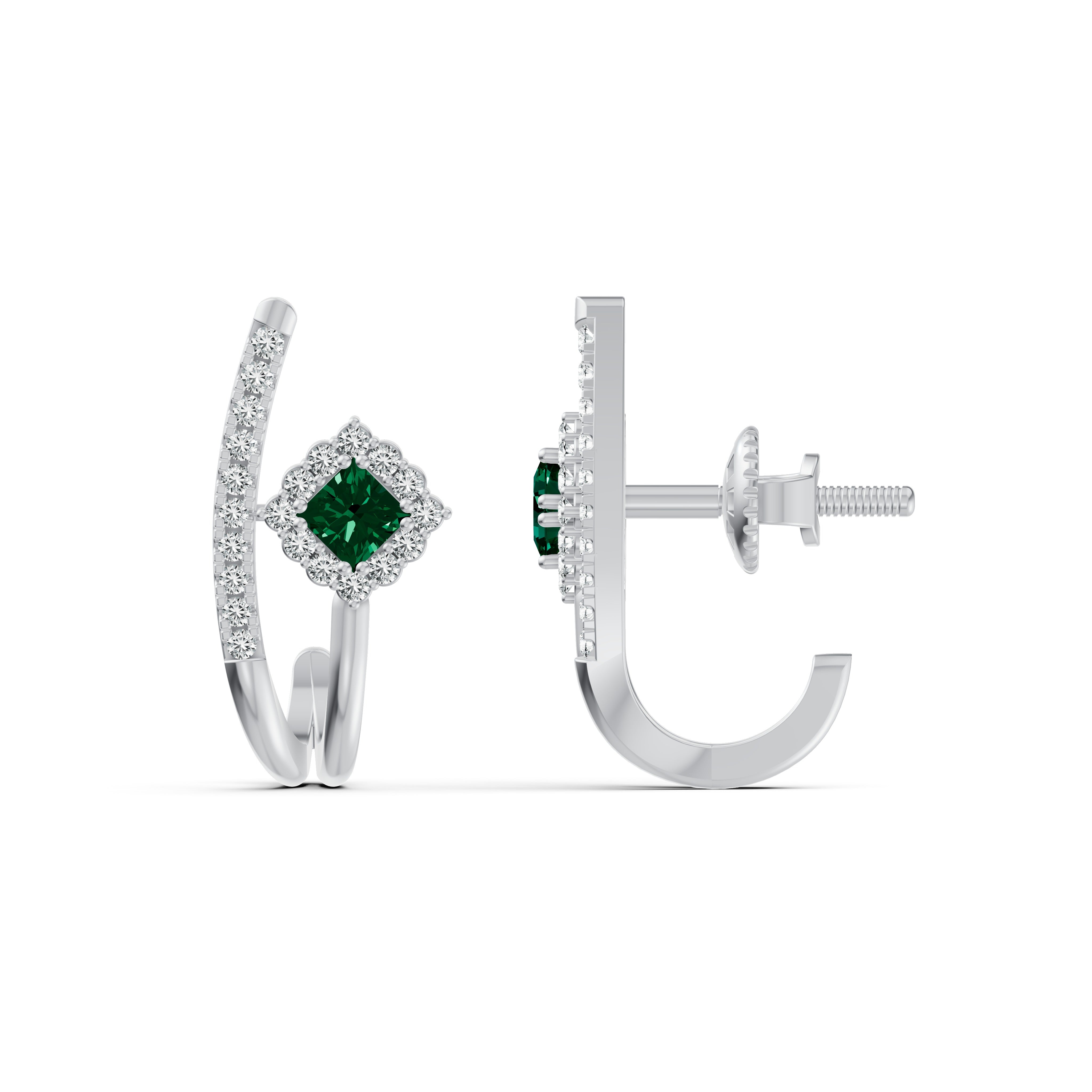 Emerald Arc Diamond Stud Earrings