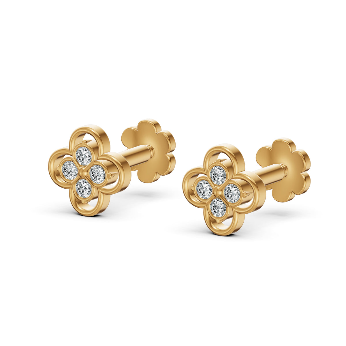 Lucky Clover Diamond Stud Earrings