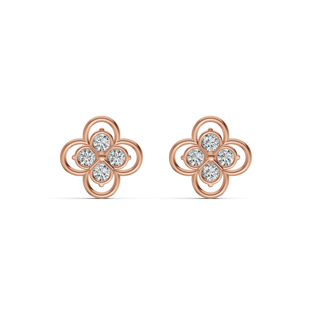 Lucky Clover Diamond Stud Earrings