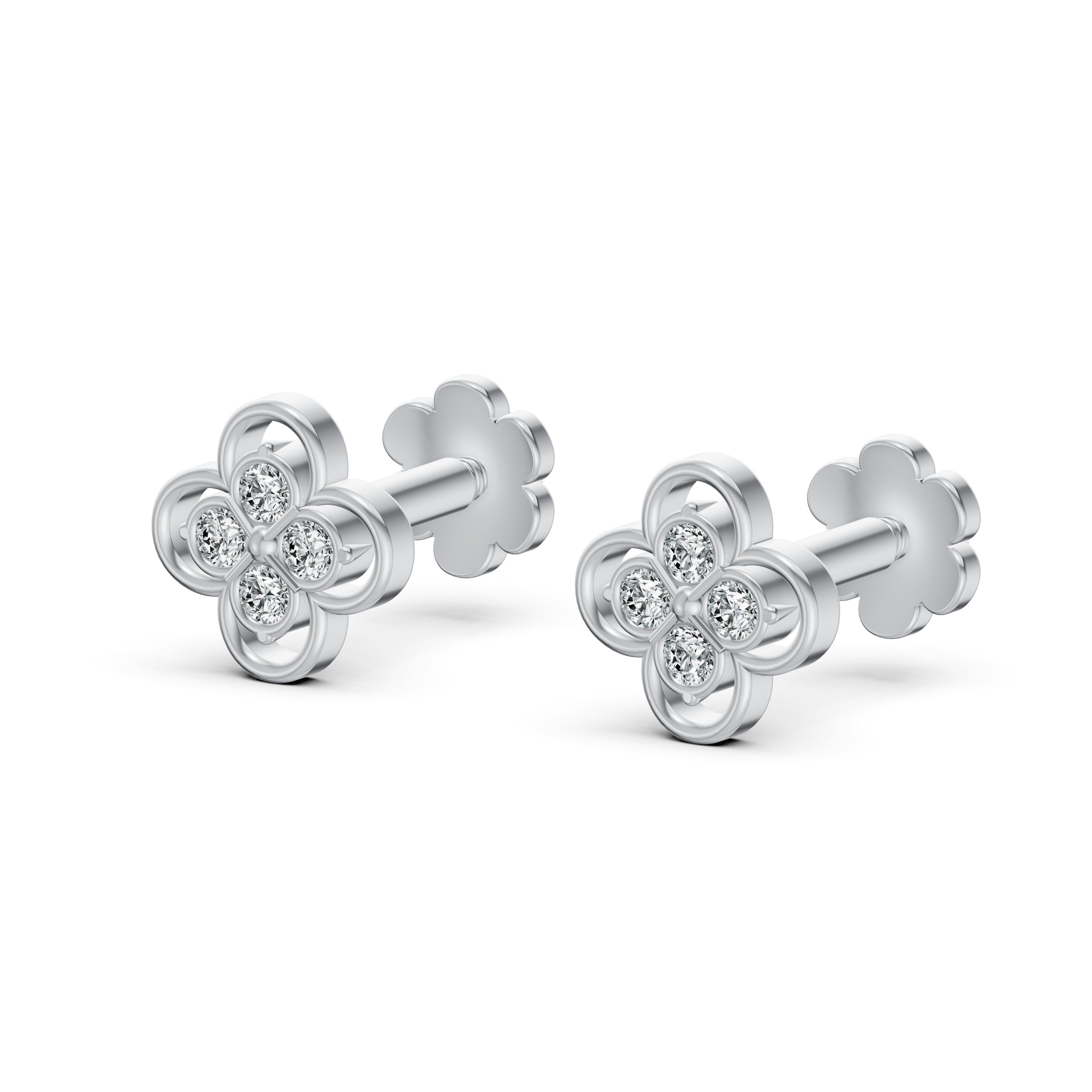 Lucky Clover Diamond Stud Earrings
