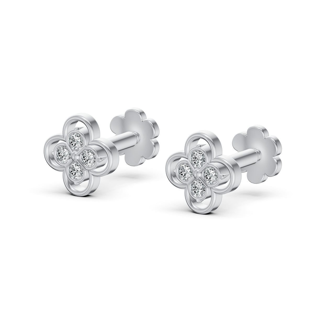 Lucky Clover Diamond Stud Earrings