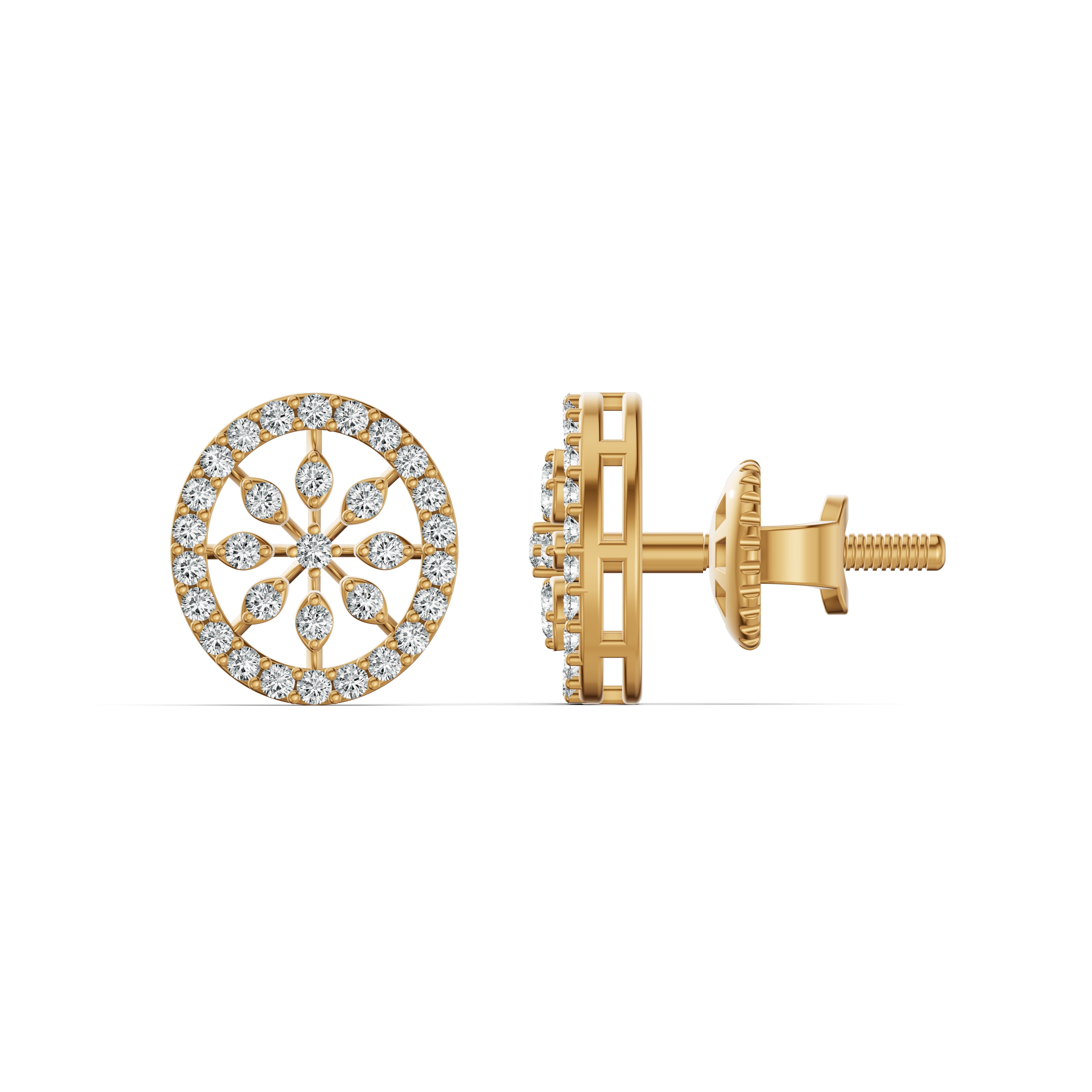 Flower Bloom Halo Diamond Stud Earrings