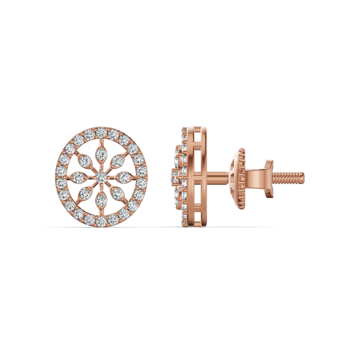 Flower Bloom Halo Diamond Stud Earrings