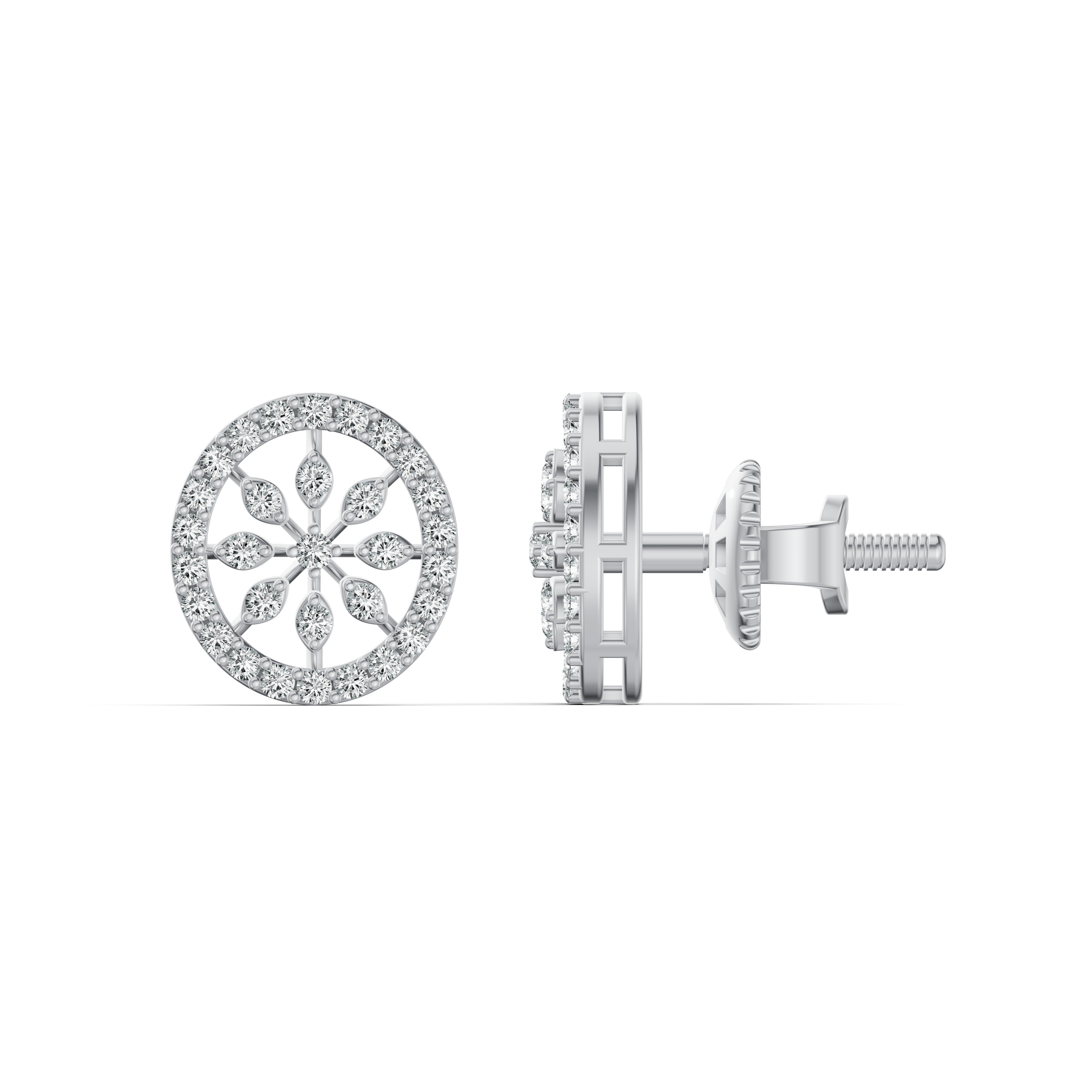 Flower Bloom Halo Diamond Stud Earrings